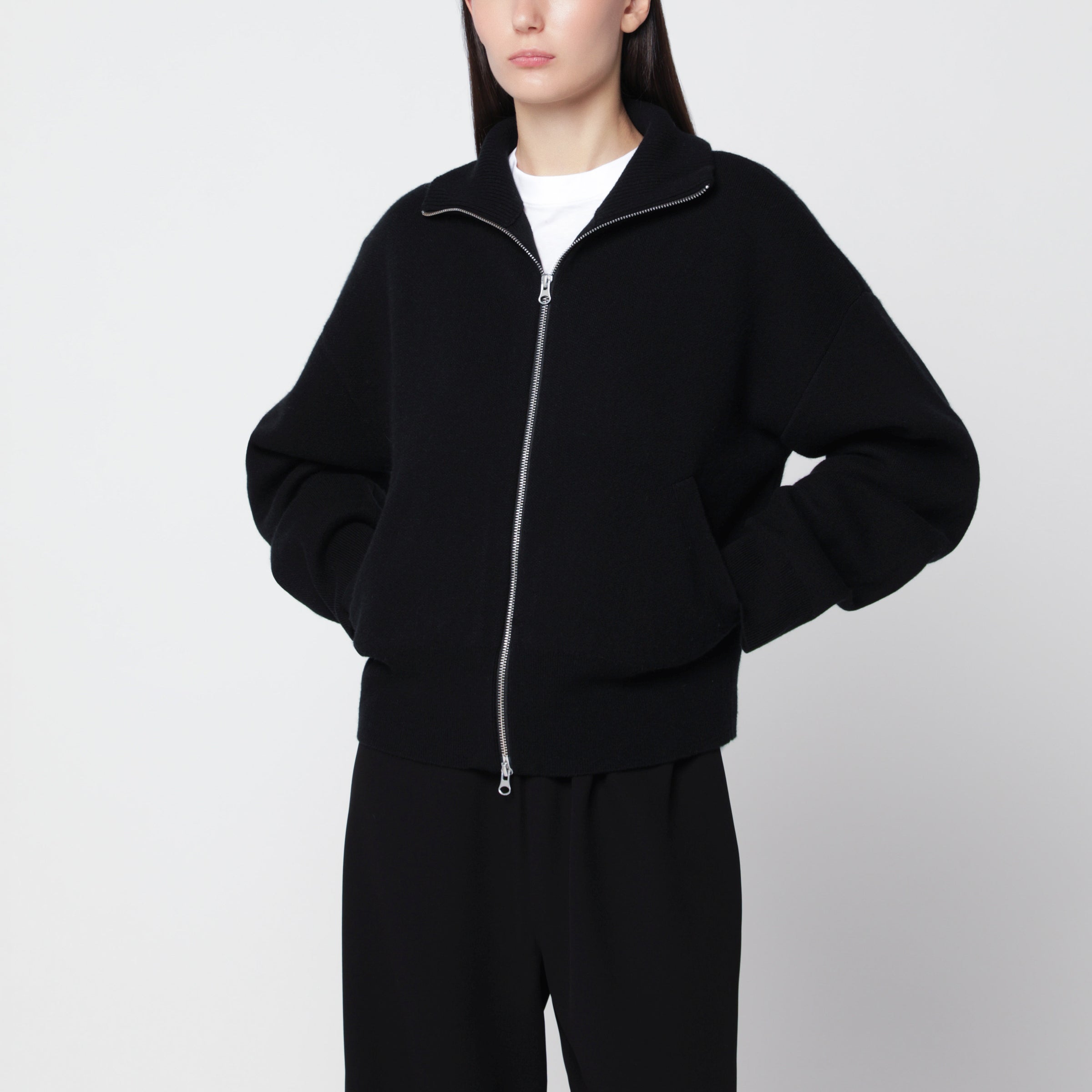 Extreme Cashmere Black Xtra Cute Zip-Up Cardigan In Cashm