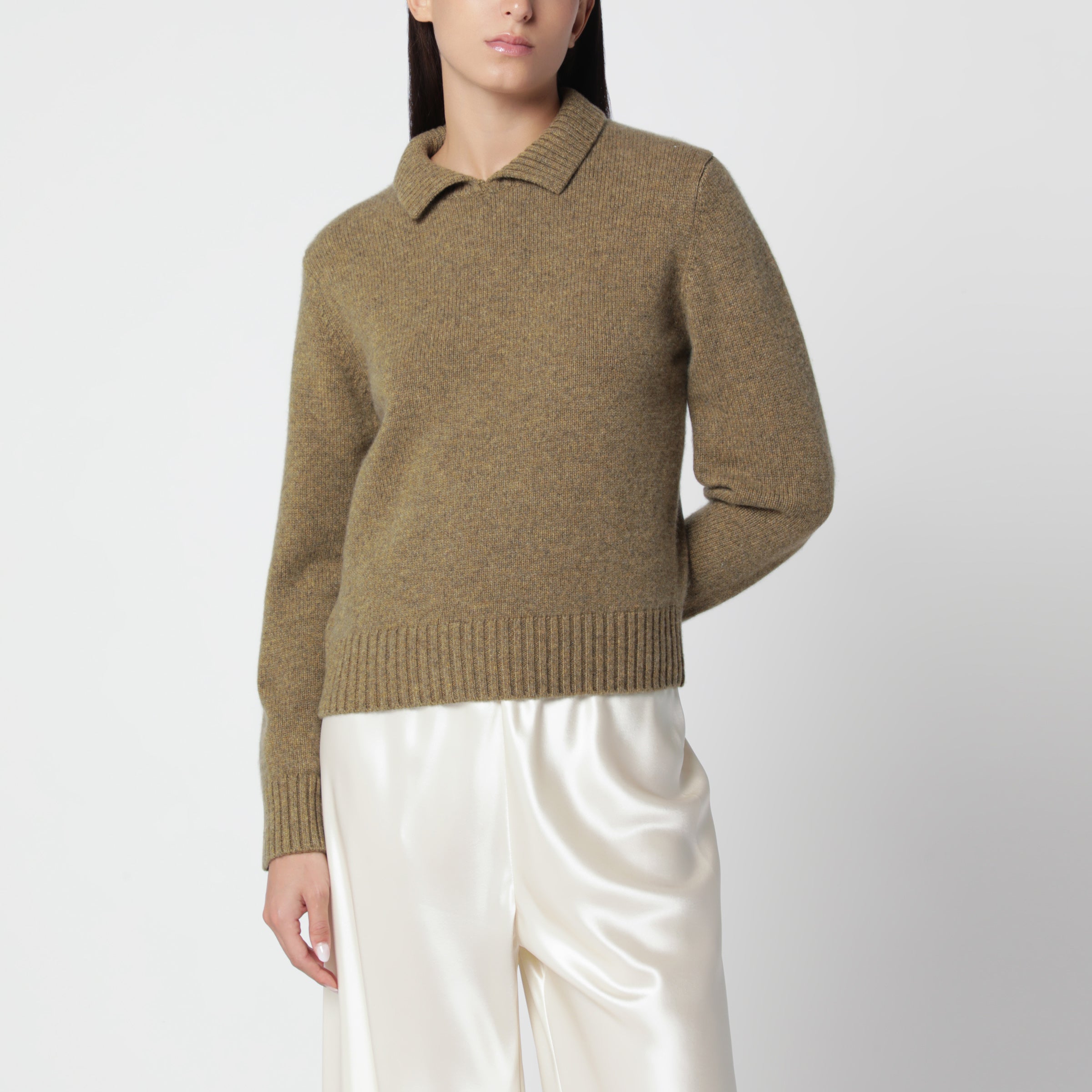 Extreme Cashmere Green/Brown Cashmere Polo Sweater