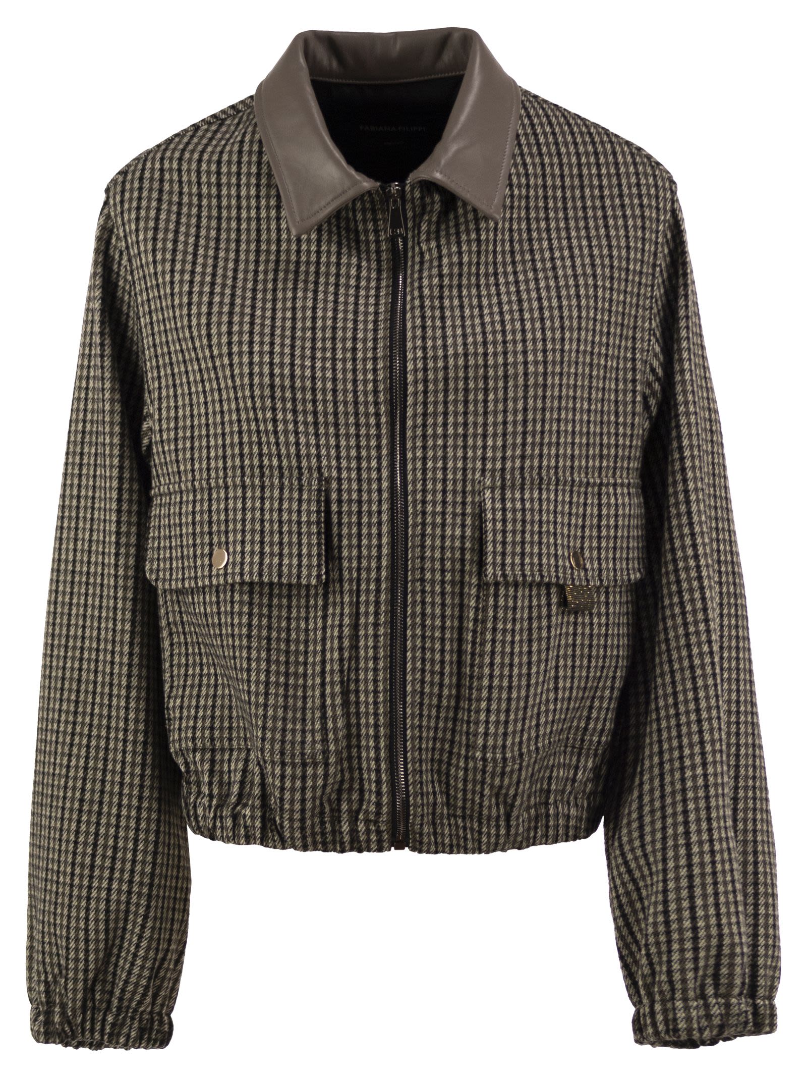 Fabiana Filippi Short Houndstooth Bomber Jacket With Gen