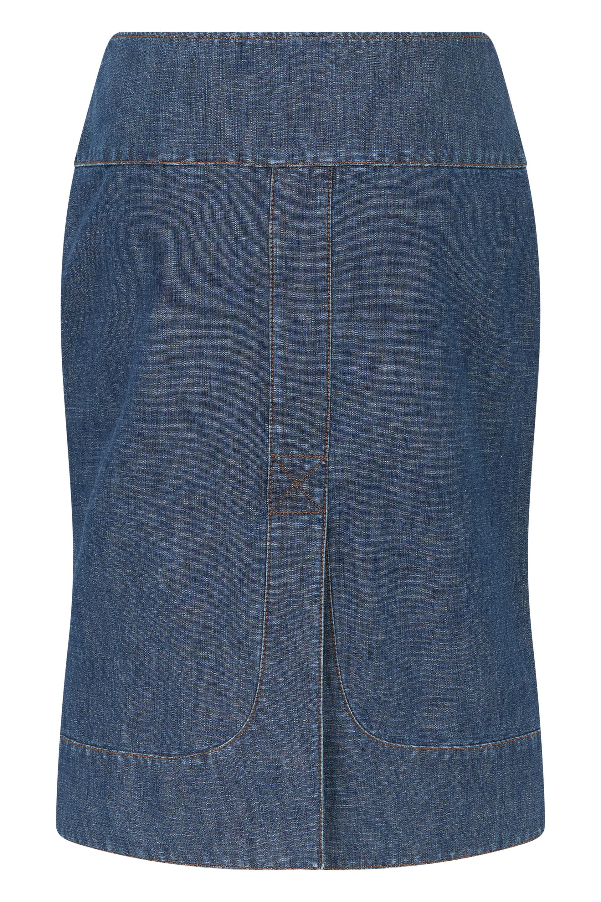 Fendi Falda Chambray Midi Denim Zip Det Cuero