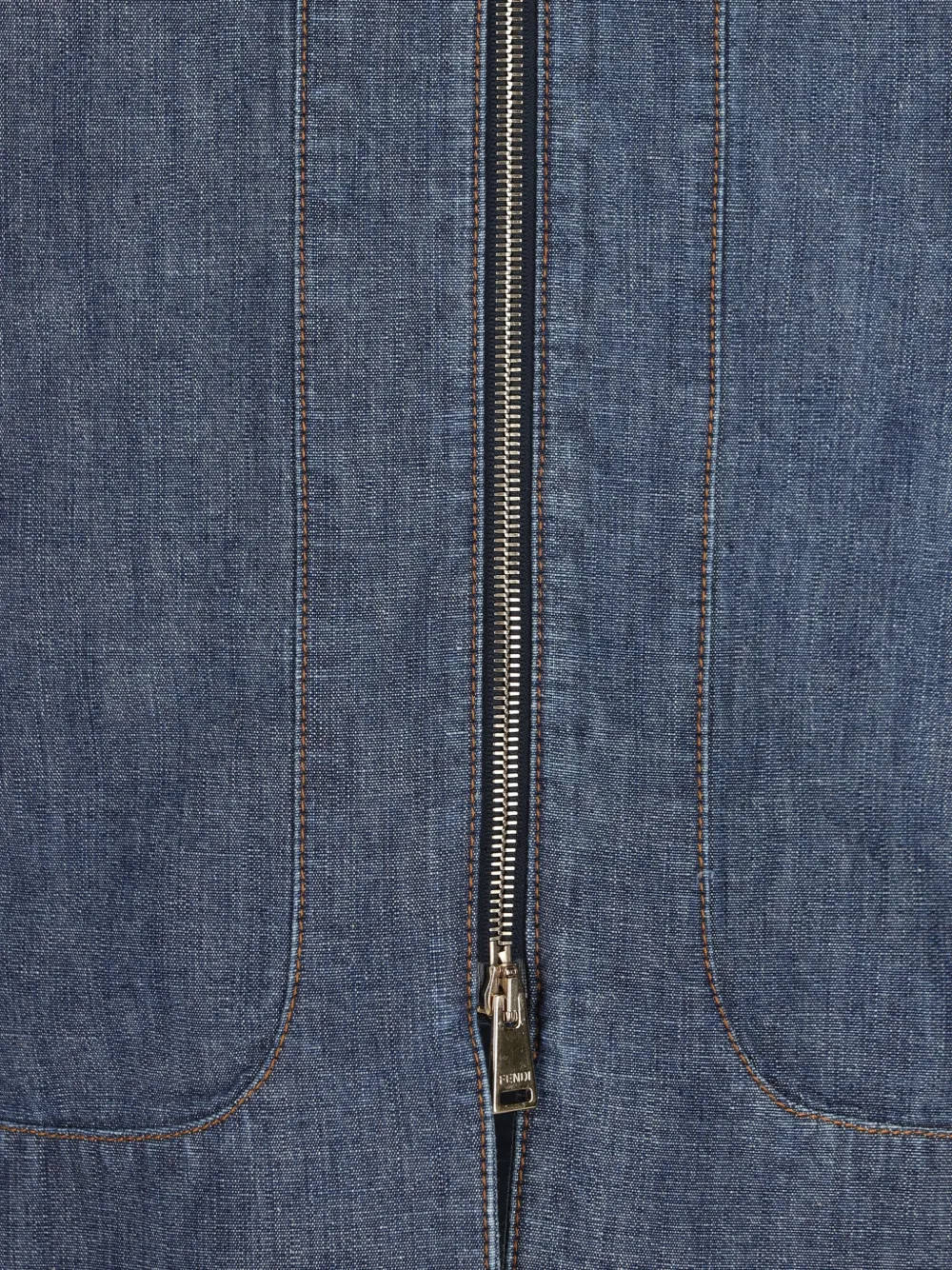 Fendi Falda Chambray Midi Denim Zip Det Cuero