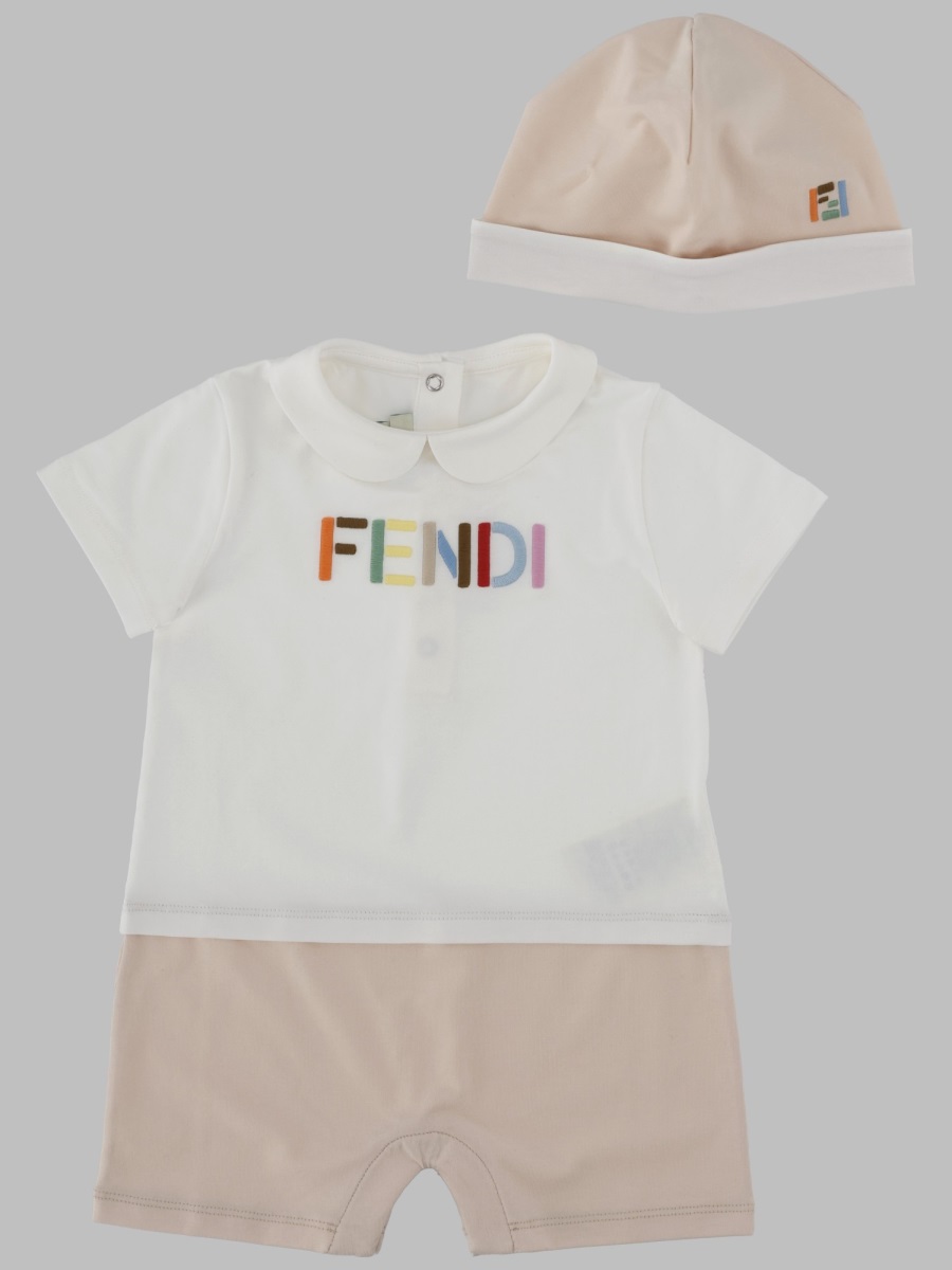 Fendi Set Tutina E Cappellino Con Logo Multico