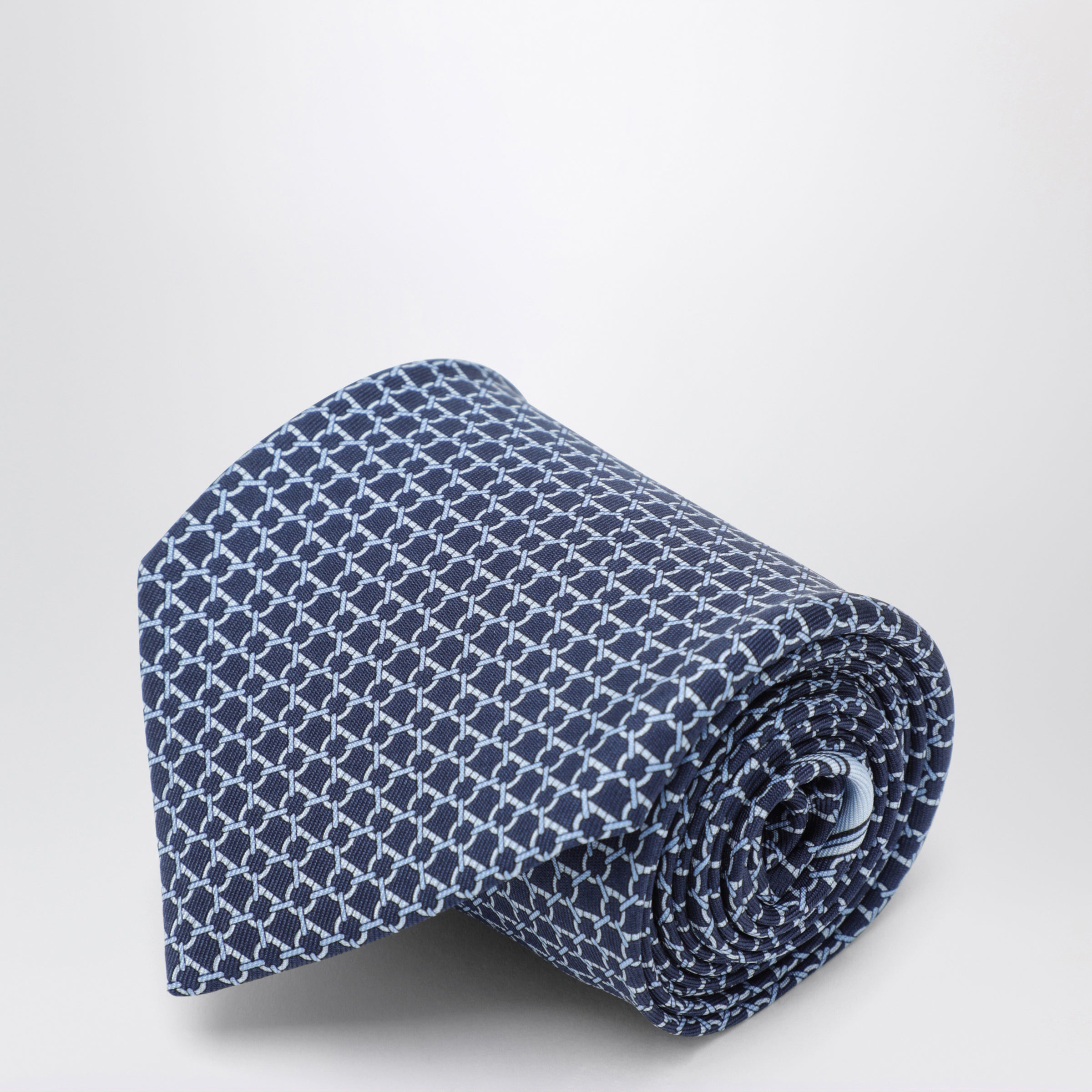 Ferragamo Blue Gancini Silk Jacquard Tie