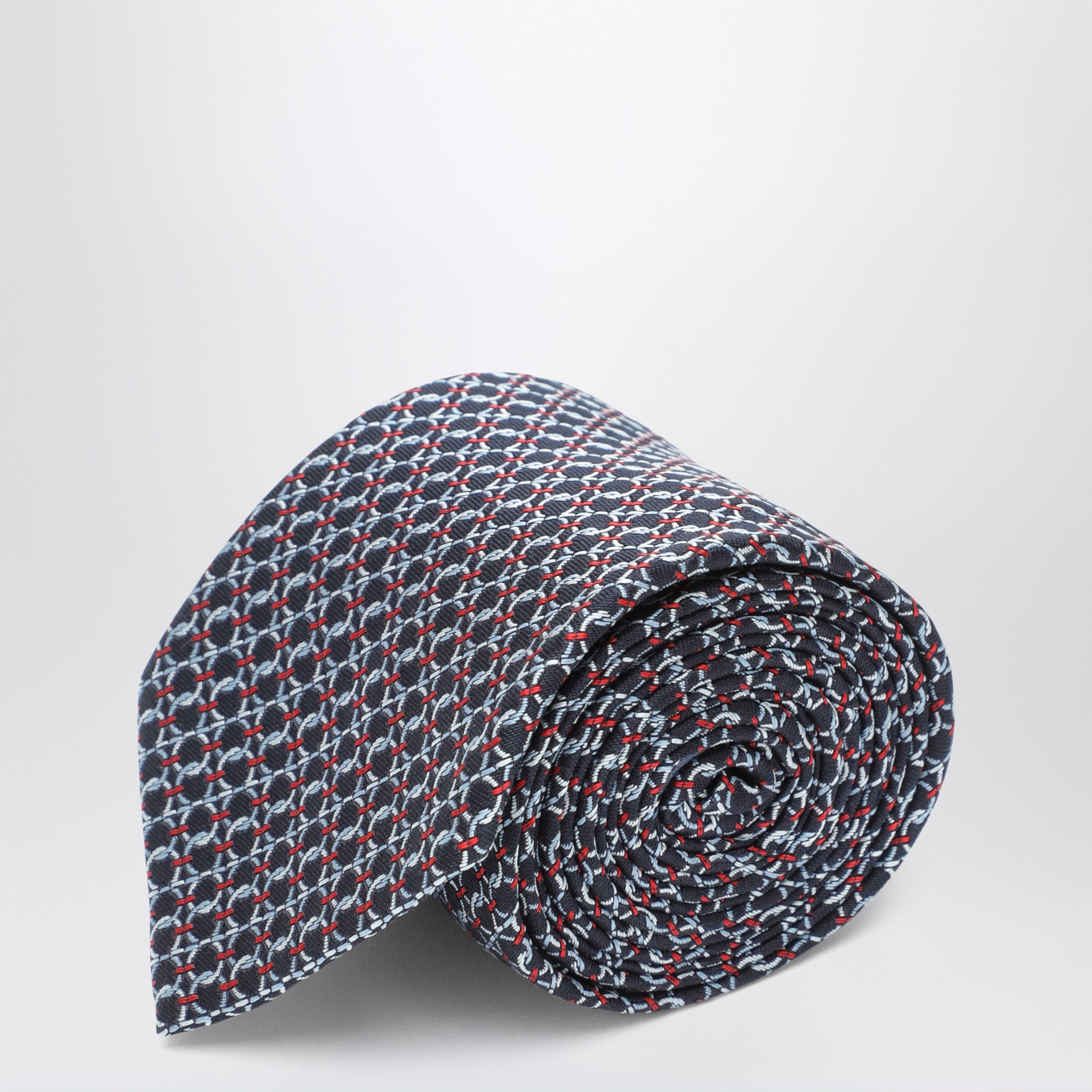 Ferragamo Dark Blue Gancini Silk Jacquard Tie