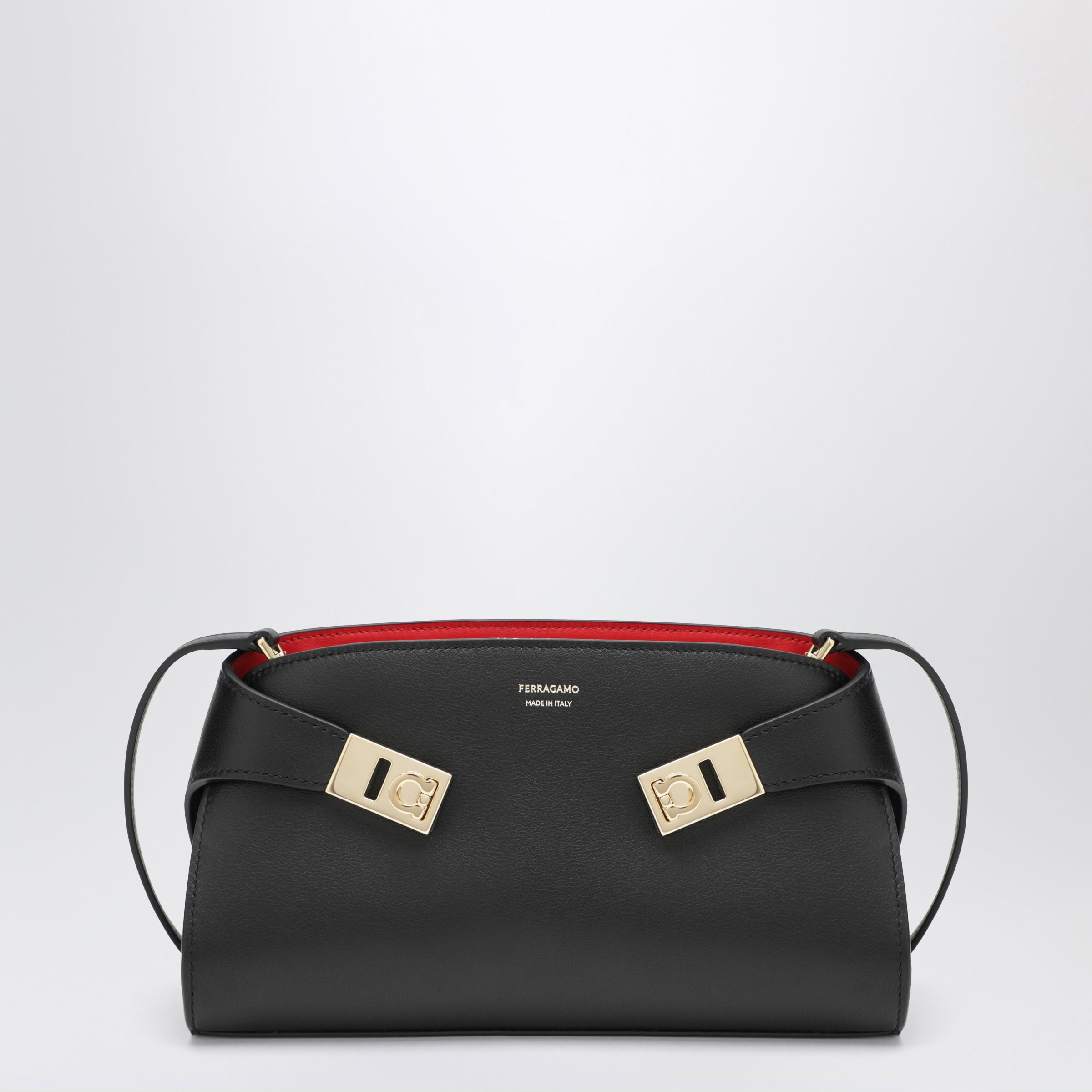 Ferragamo Hug Black/Red Calfskin Mini Crossbody Ba