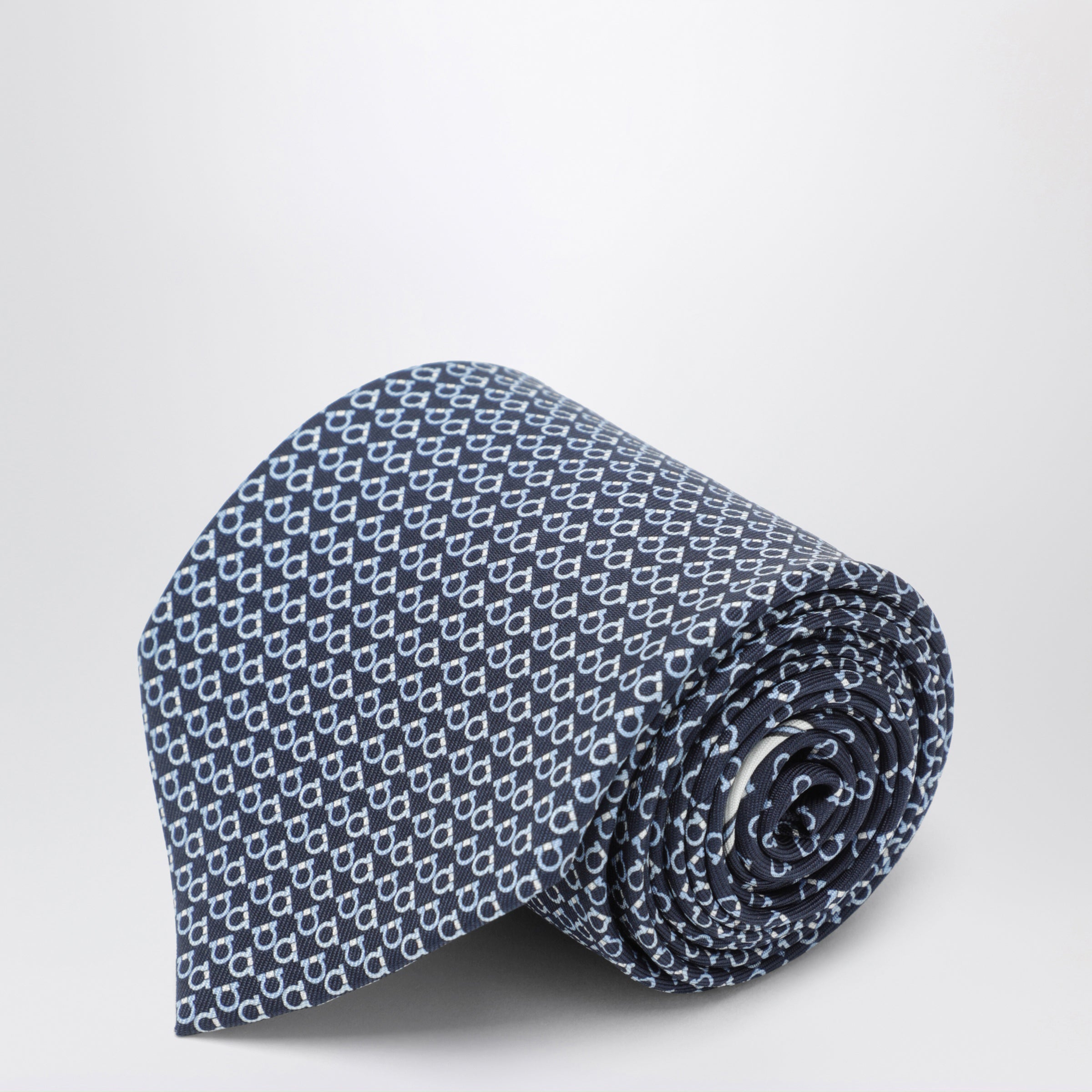 Ferragamo Navy Blue Gancini Square Silk Tie