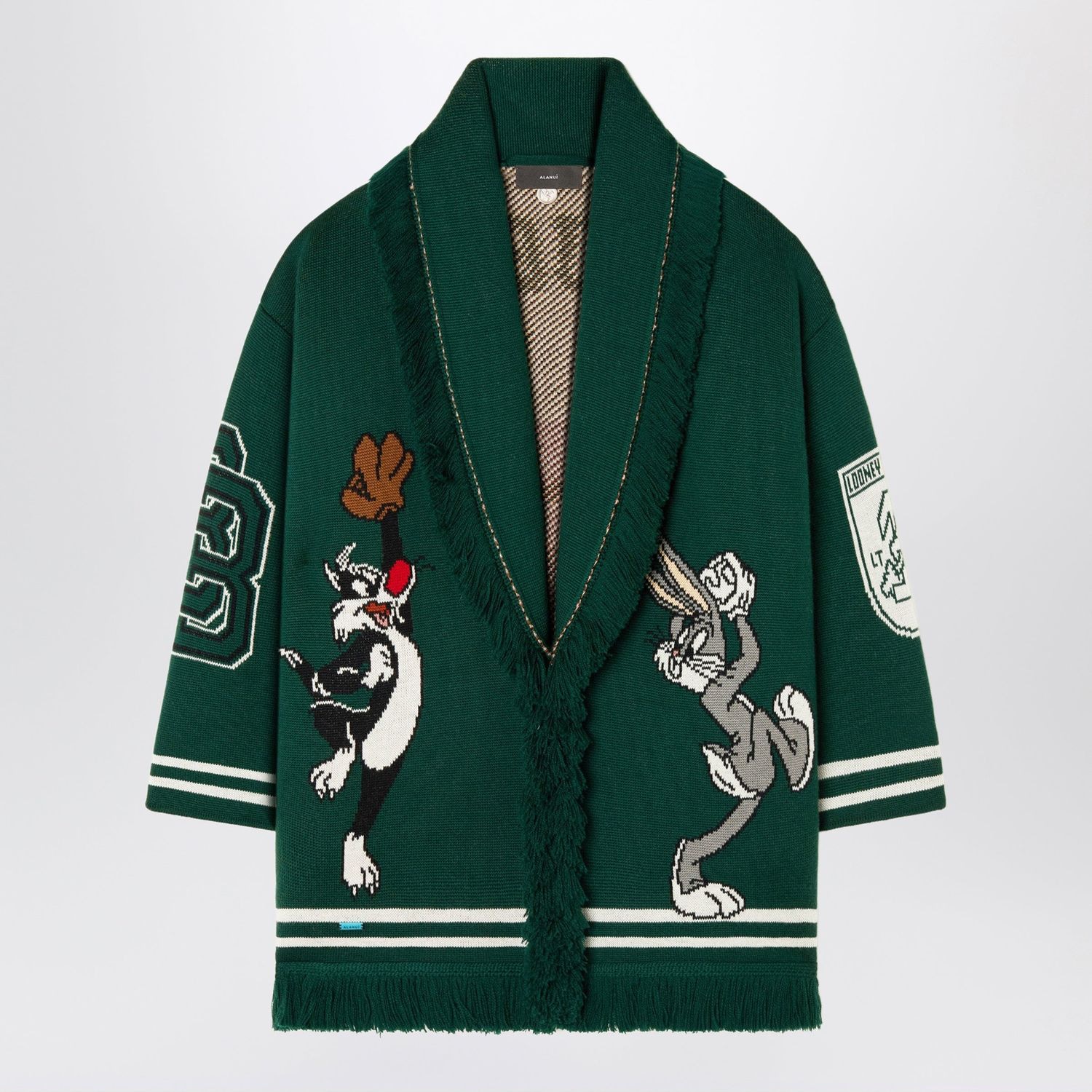 Alanui Forest Green Wool Cardigan With Bugs Bun