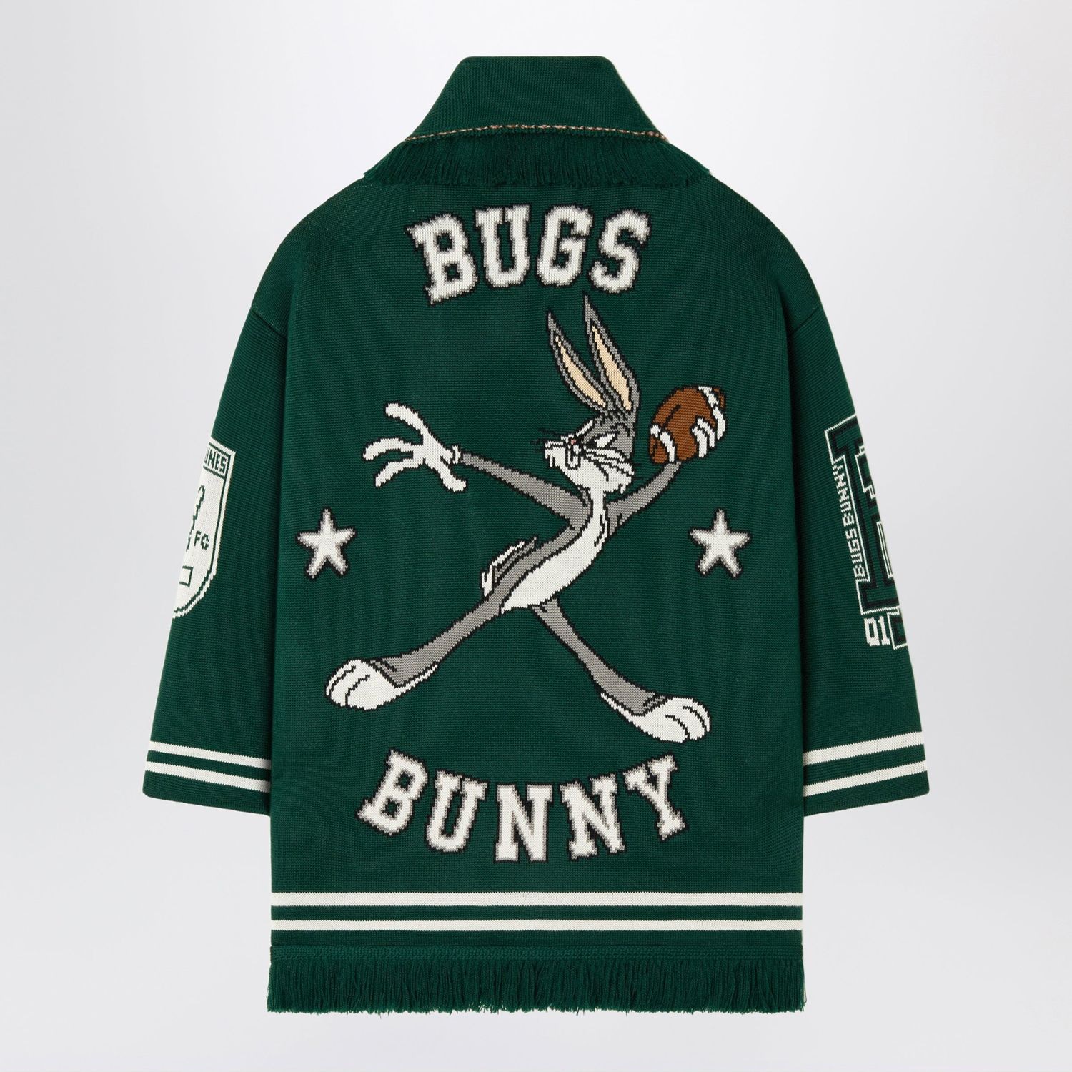 Alanui Forest Green Wool Cardigan With Bugs Bun