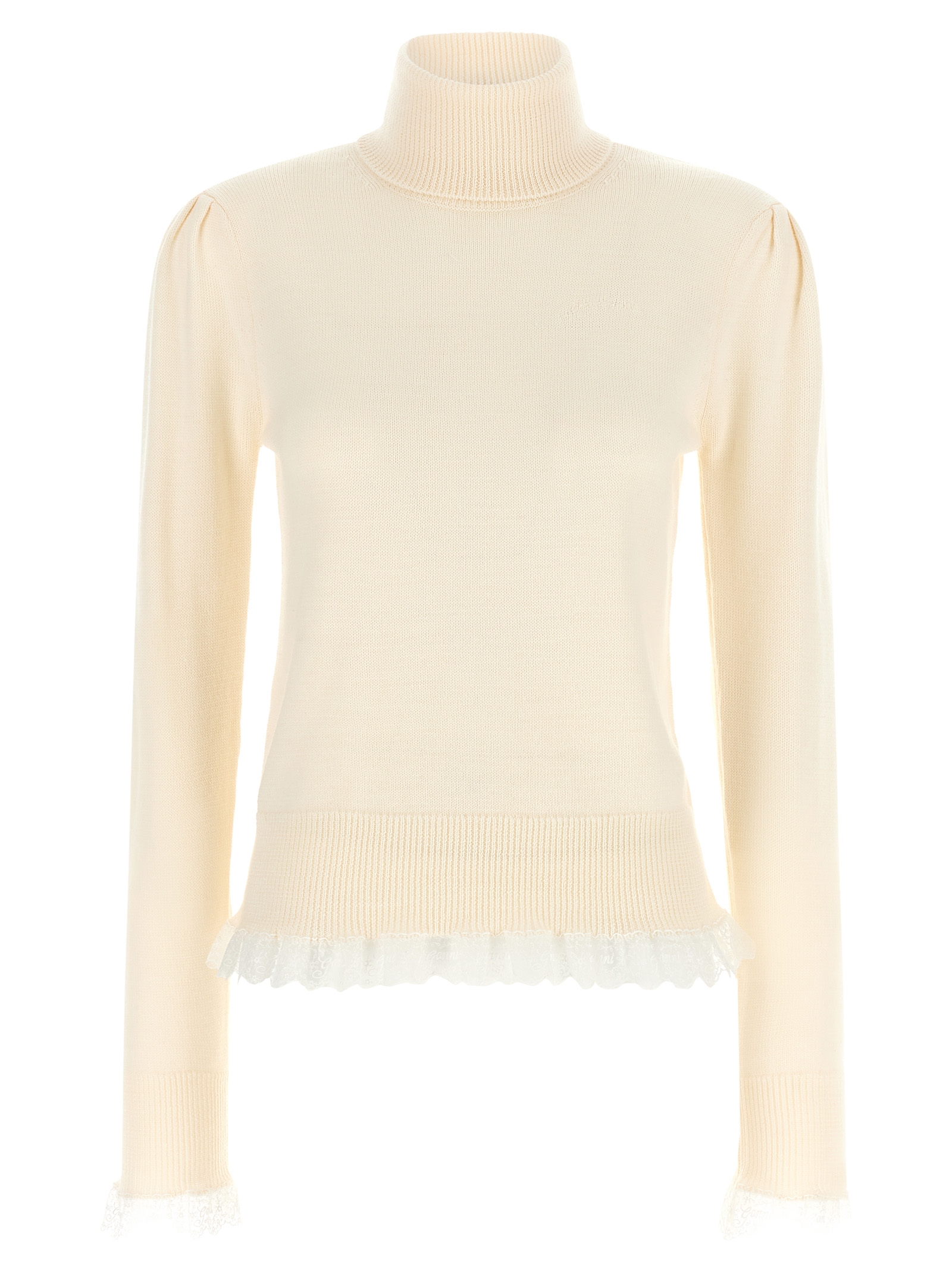 Ganni Turtleneck Sweater With Lace Trim