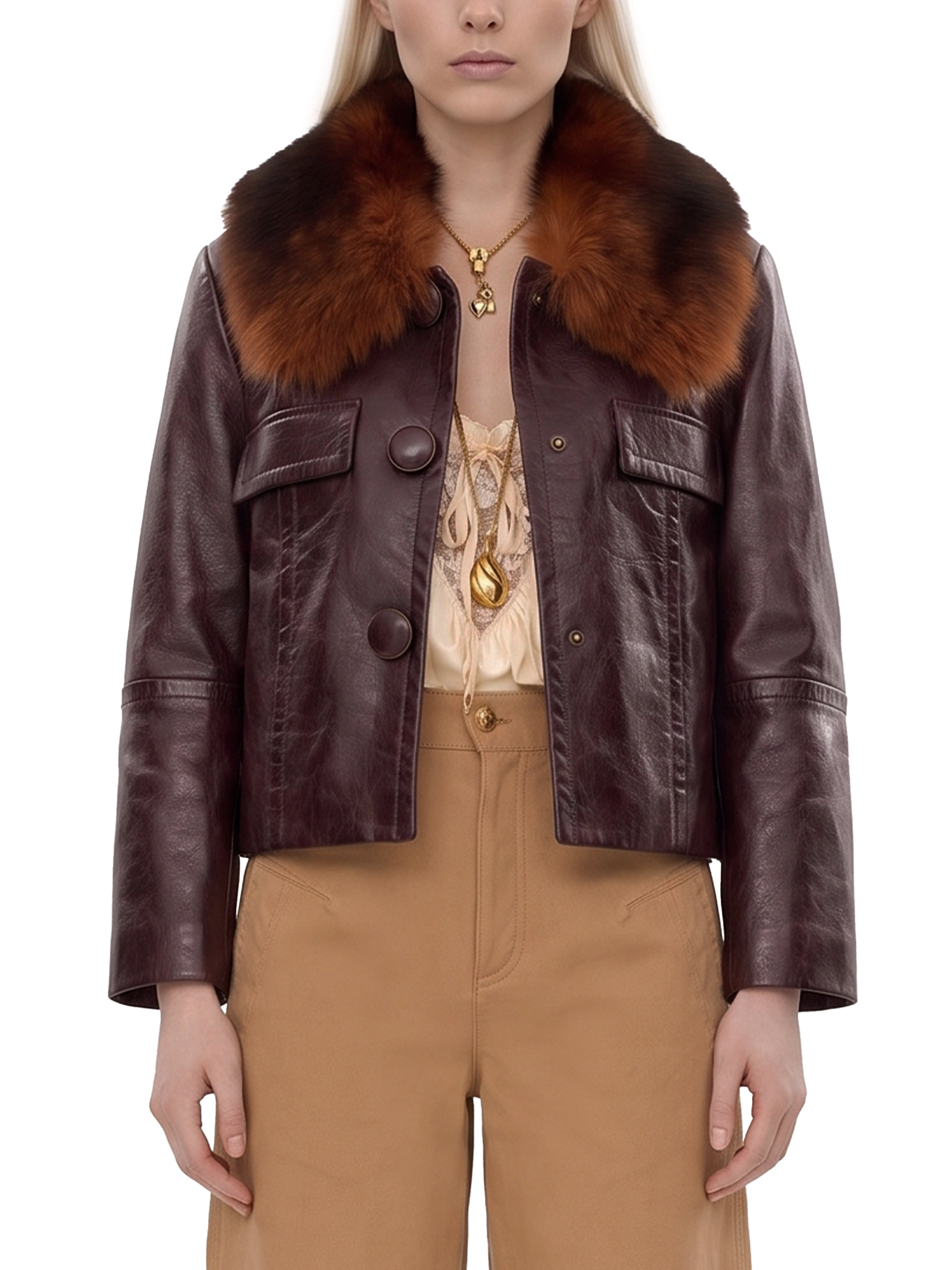 Chloé Giacca Corta In Pelle Con Colletto In Sh