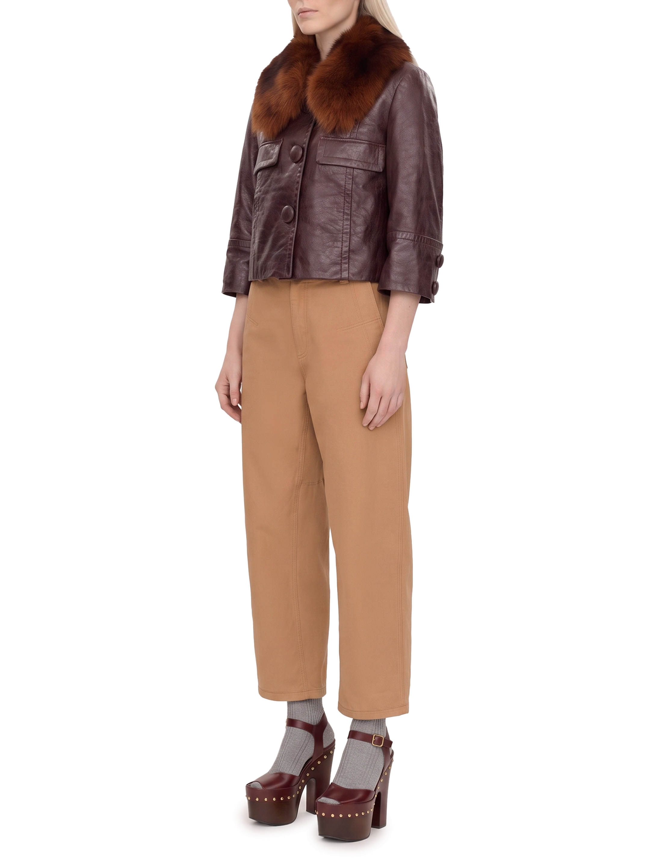 Chloé Giacca Corta In Pelle Con Colletto In Sh