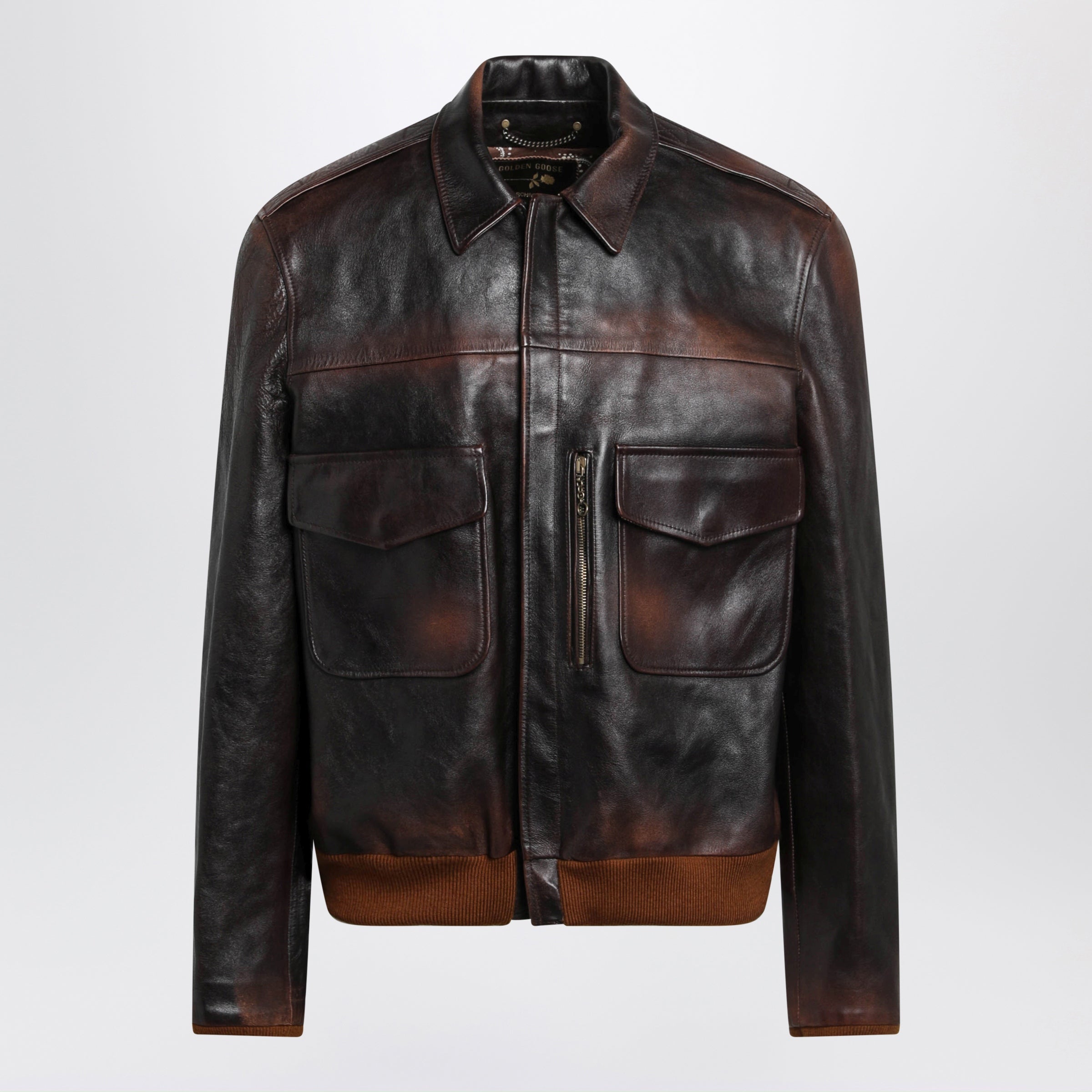 Golden Goose Brown Vintage-Effect Leather Bomber Jack