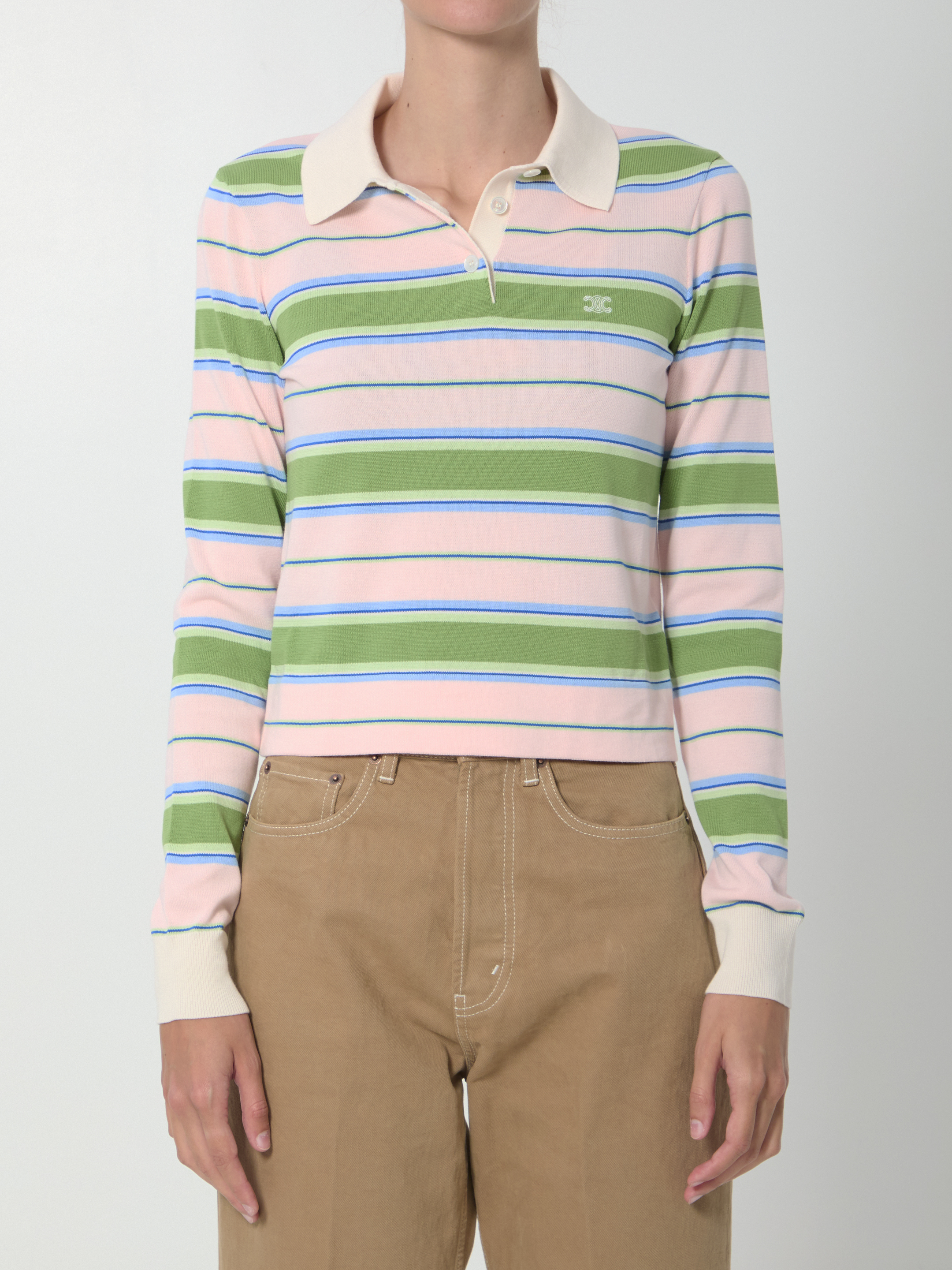Celine Green Blue Pink Polo Sweater