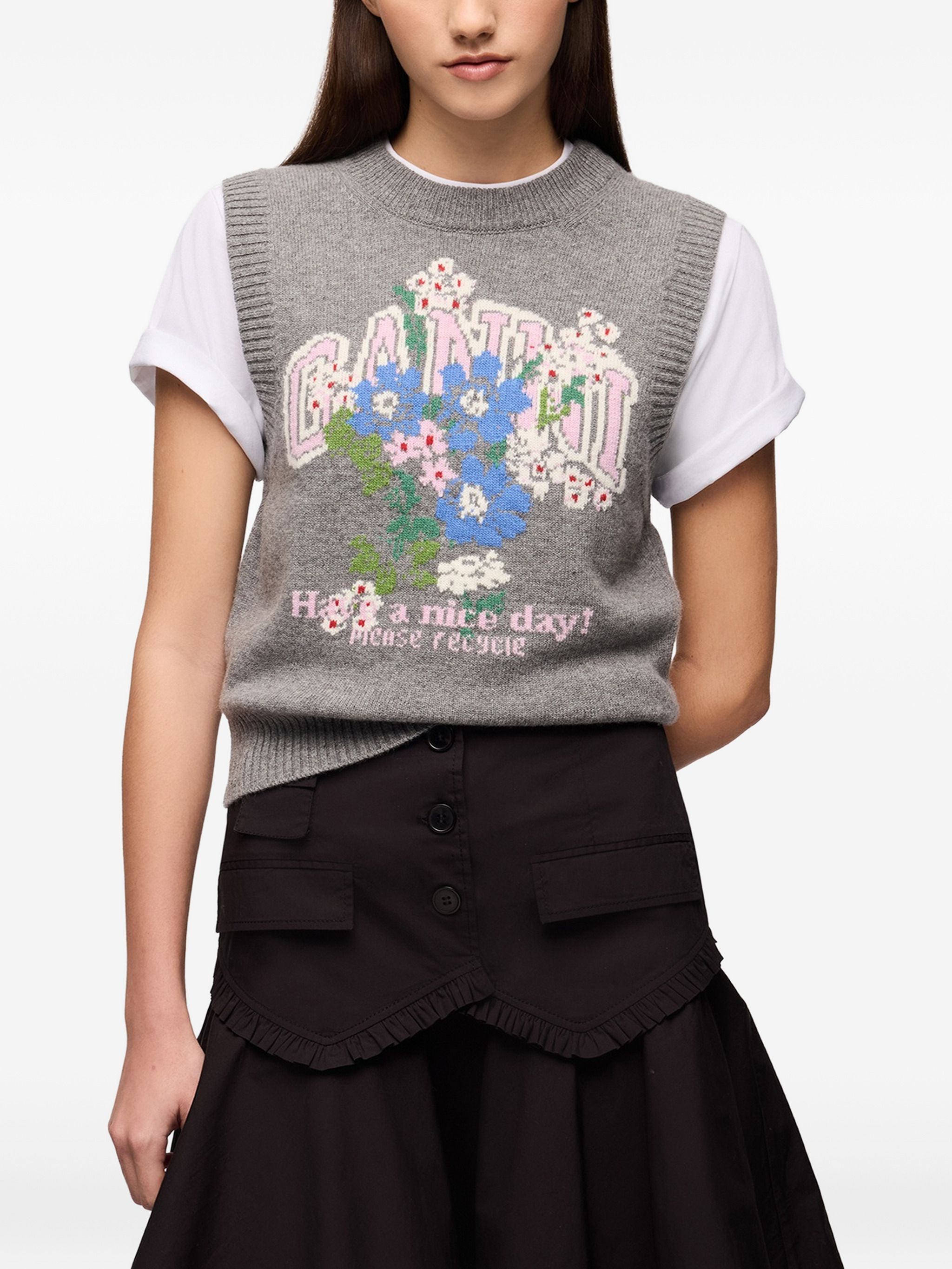 Ganni Grey Wool Polyamide Vest