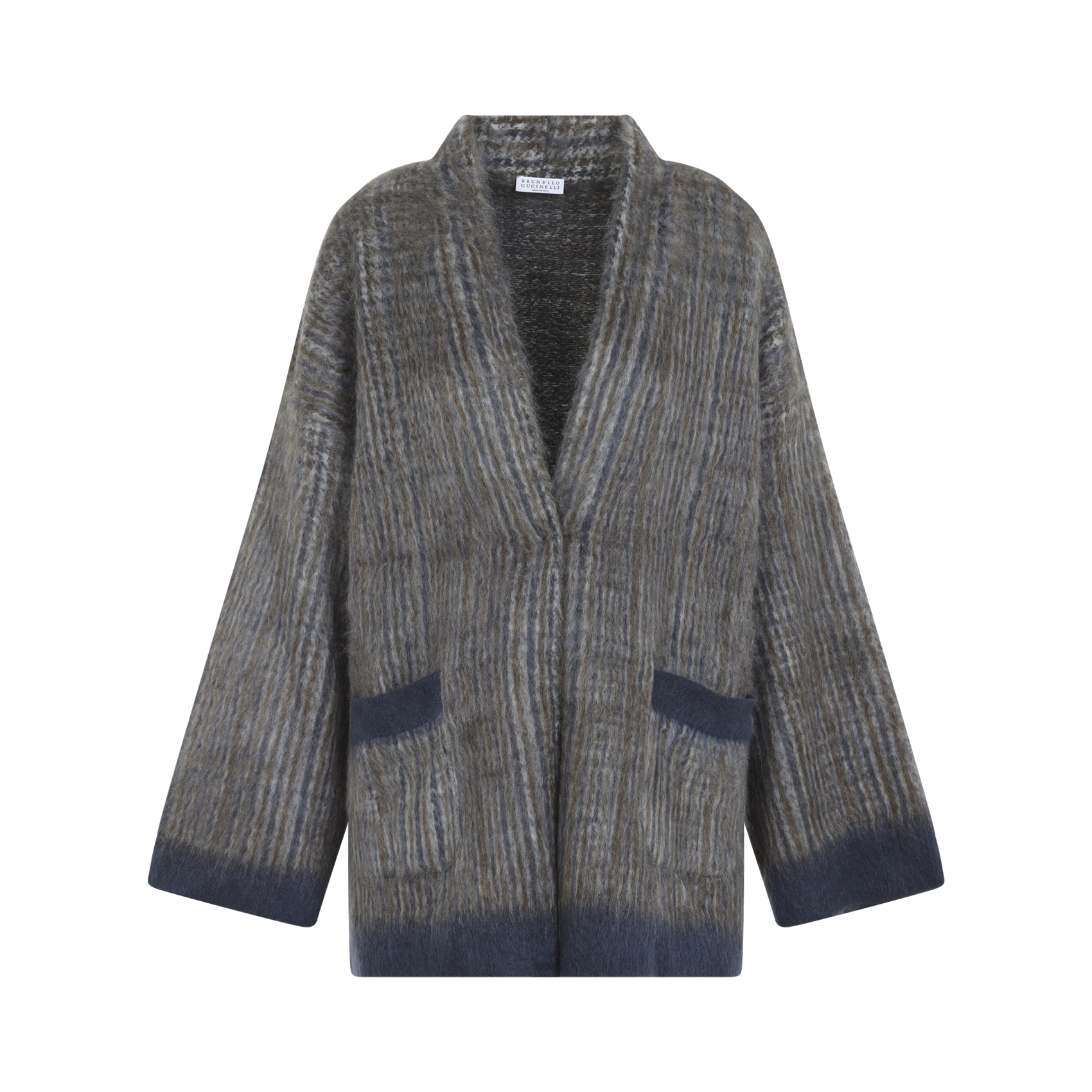 Brunello Cucinelli Grigio Blu Galles Jacquard Cardigan
