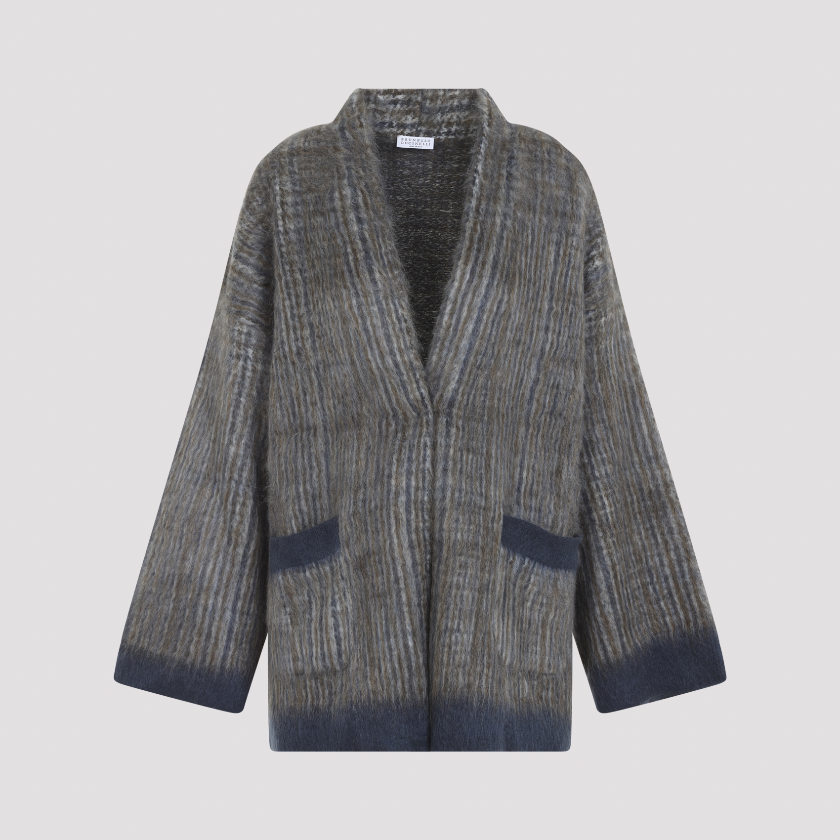 Brunello Cucinelli Grigio Blu Galles Jacquard Cardigan