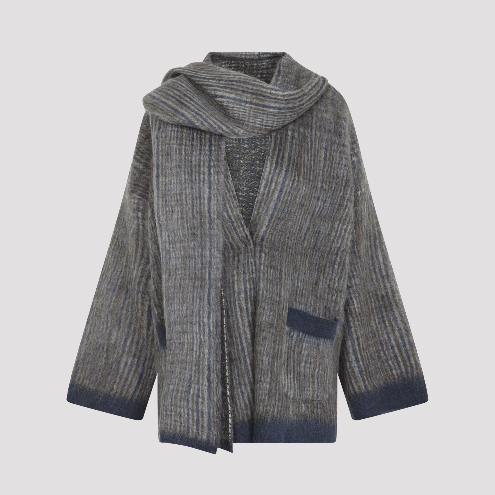 Brunello Cucinelli Grigio Blu Galles Jacquard Cardigan
