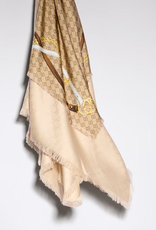 Gucci Fur Trimmed Gg Leather Shawl