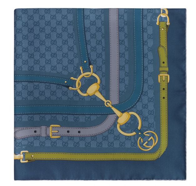 Gucci Gg Monogram Silk Scarf Bluette