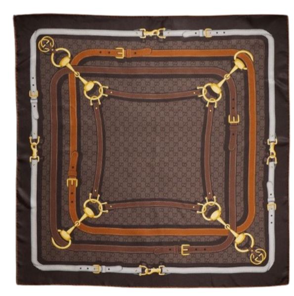 Gucci Gg Monogram Silk Scarf Brown