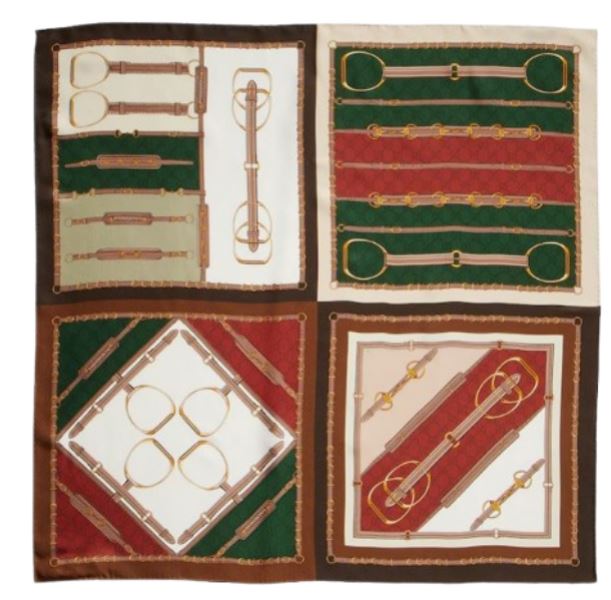 Gucci Horsebit Silk Carrรฉ Havana Green