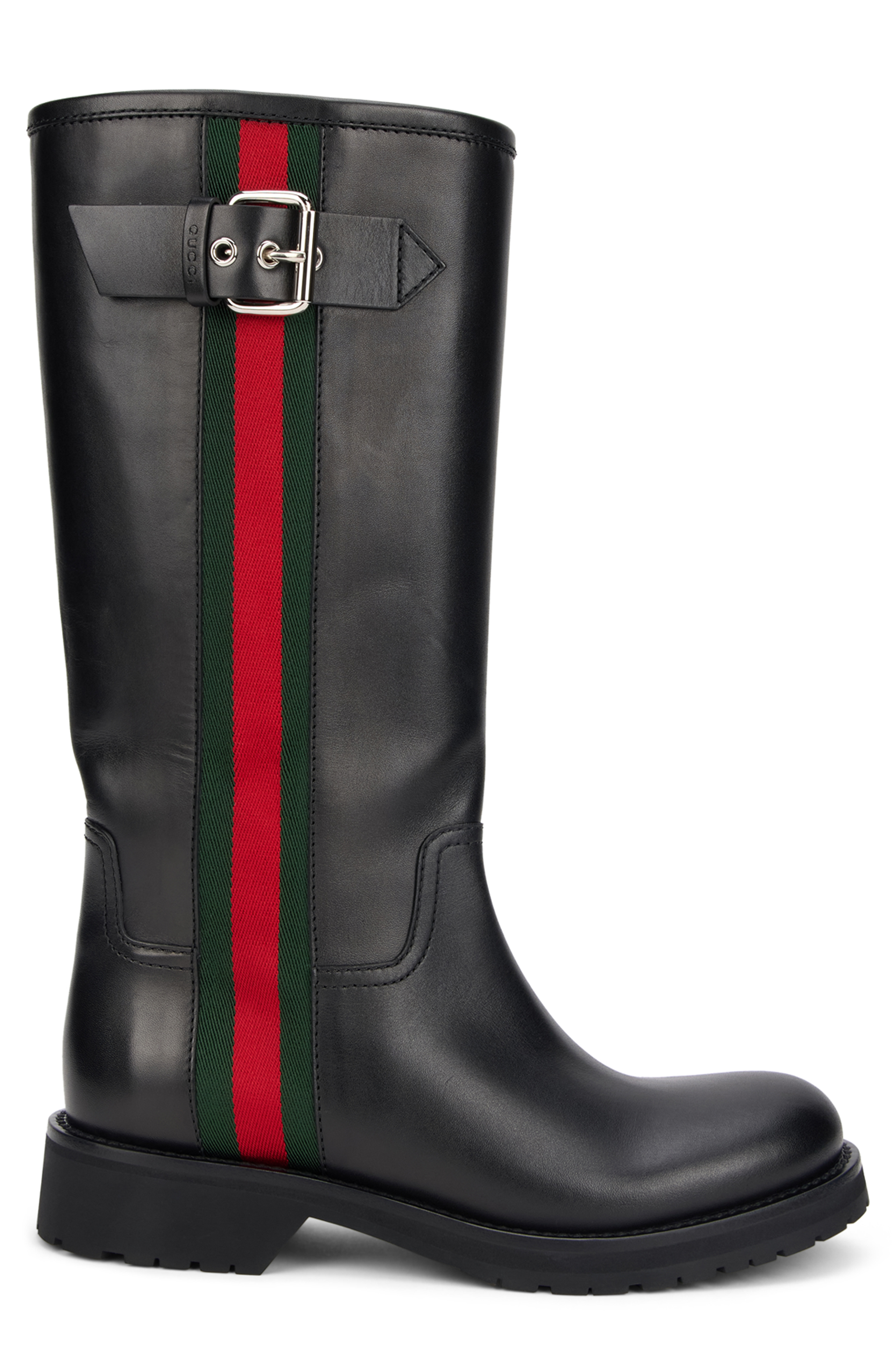 Gucci Leather Web Biker Boots