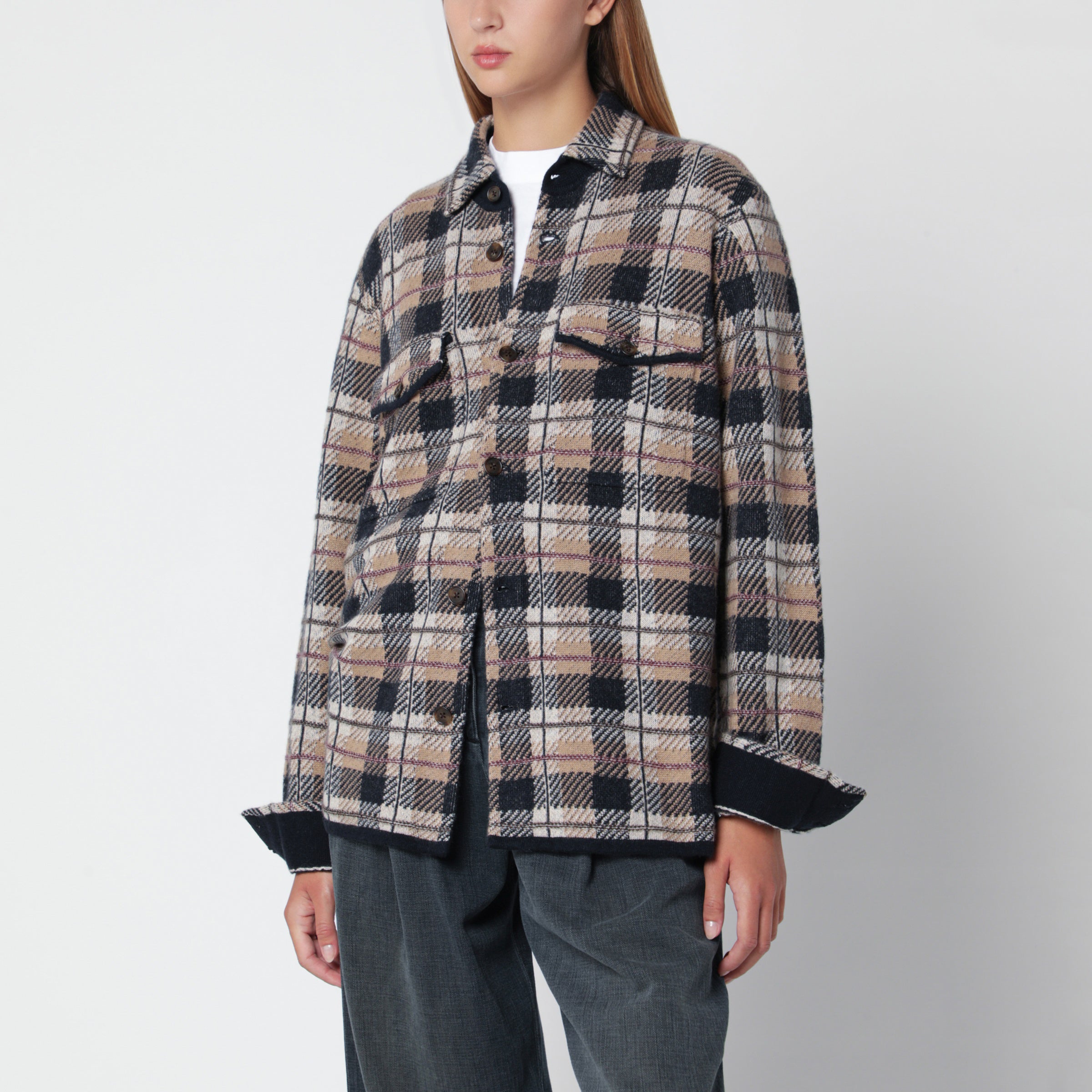 Guest In Residence Camel-Colored Plaid Work Checkered Shirt