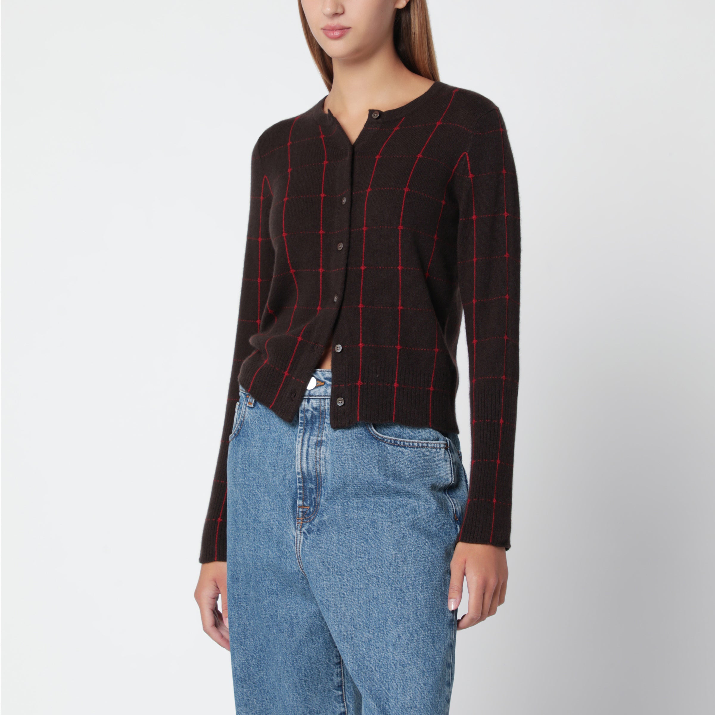Guest In Residence Jane Checker Dark Brown/Red Cardigan