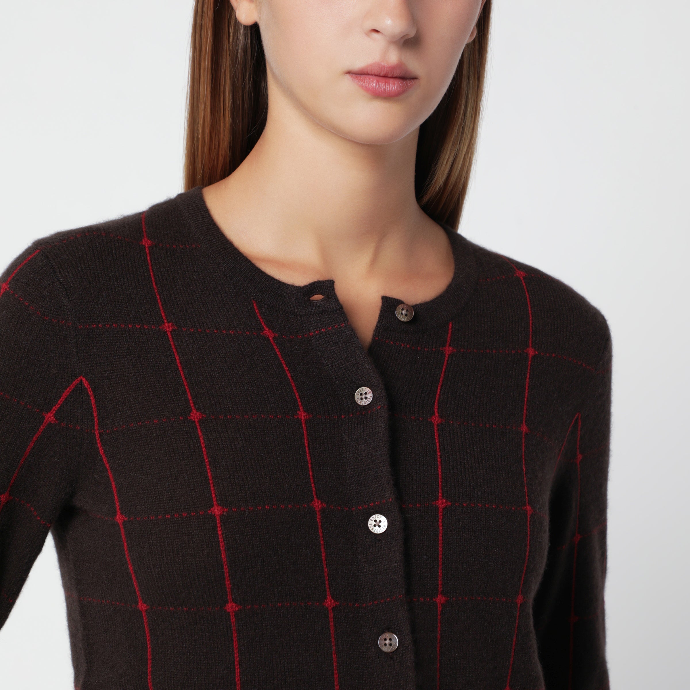 Guest In Residence Jane Checker Dark Brown/Red Cardigan