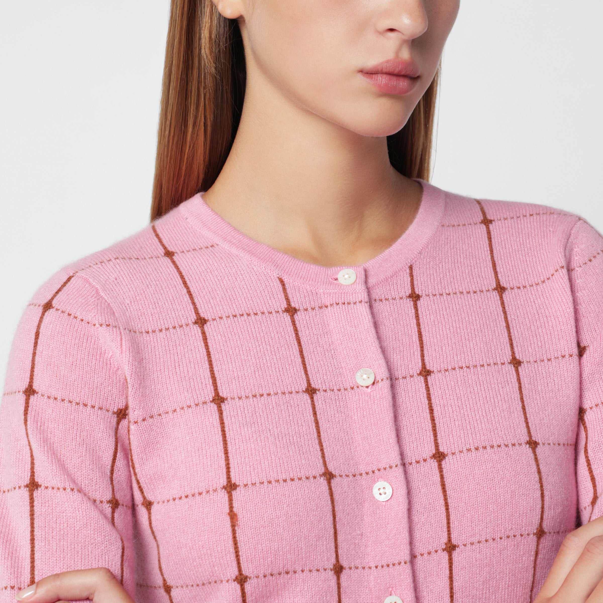 Guest In Residence Jane Checker Light Brown/Pink Cardigan