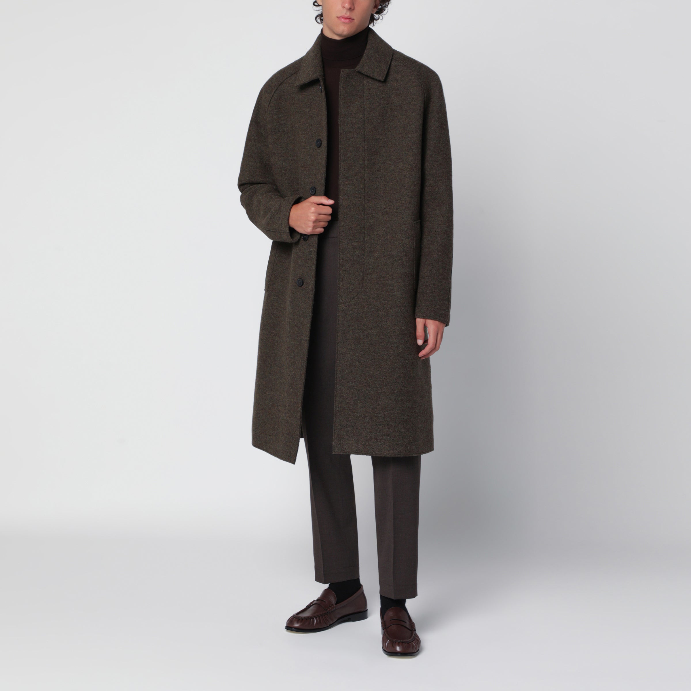 Harris Wharf London Grey Green Single-Breasted Wool Coat