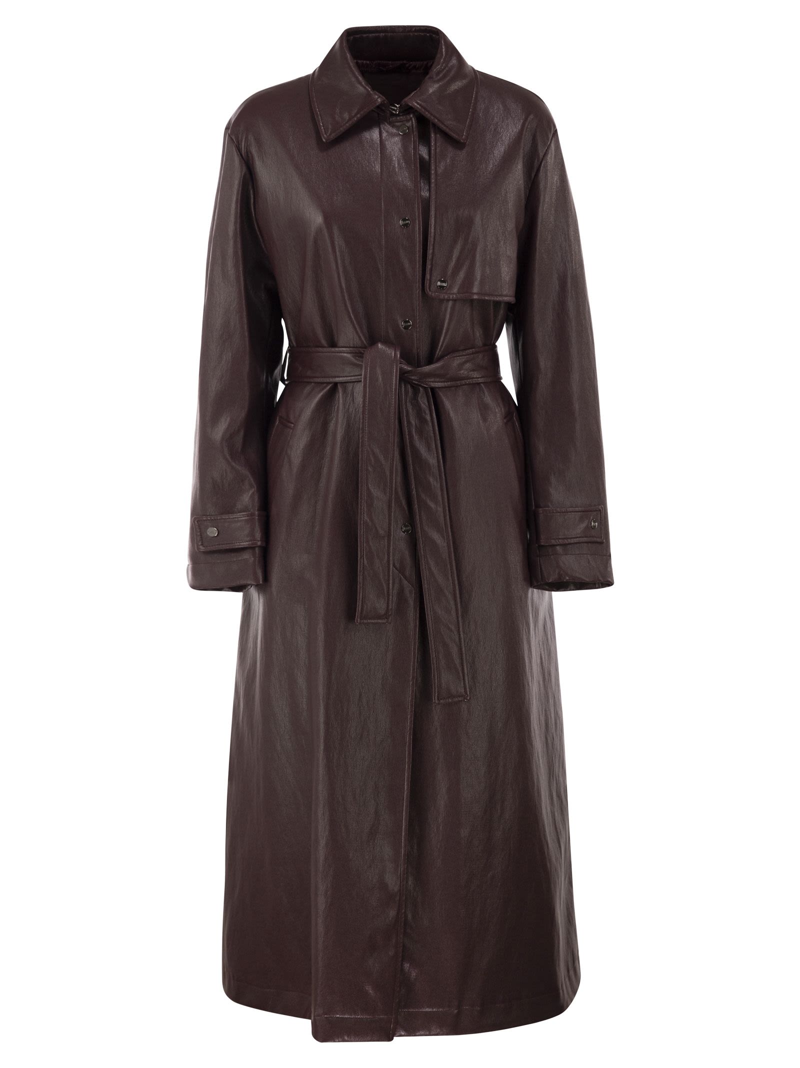 Herno Long Belted Leather-Effect Coat