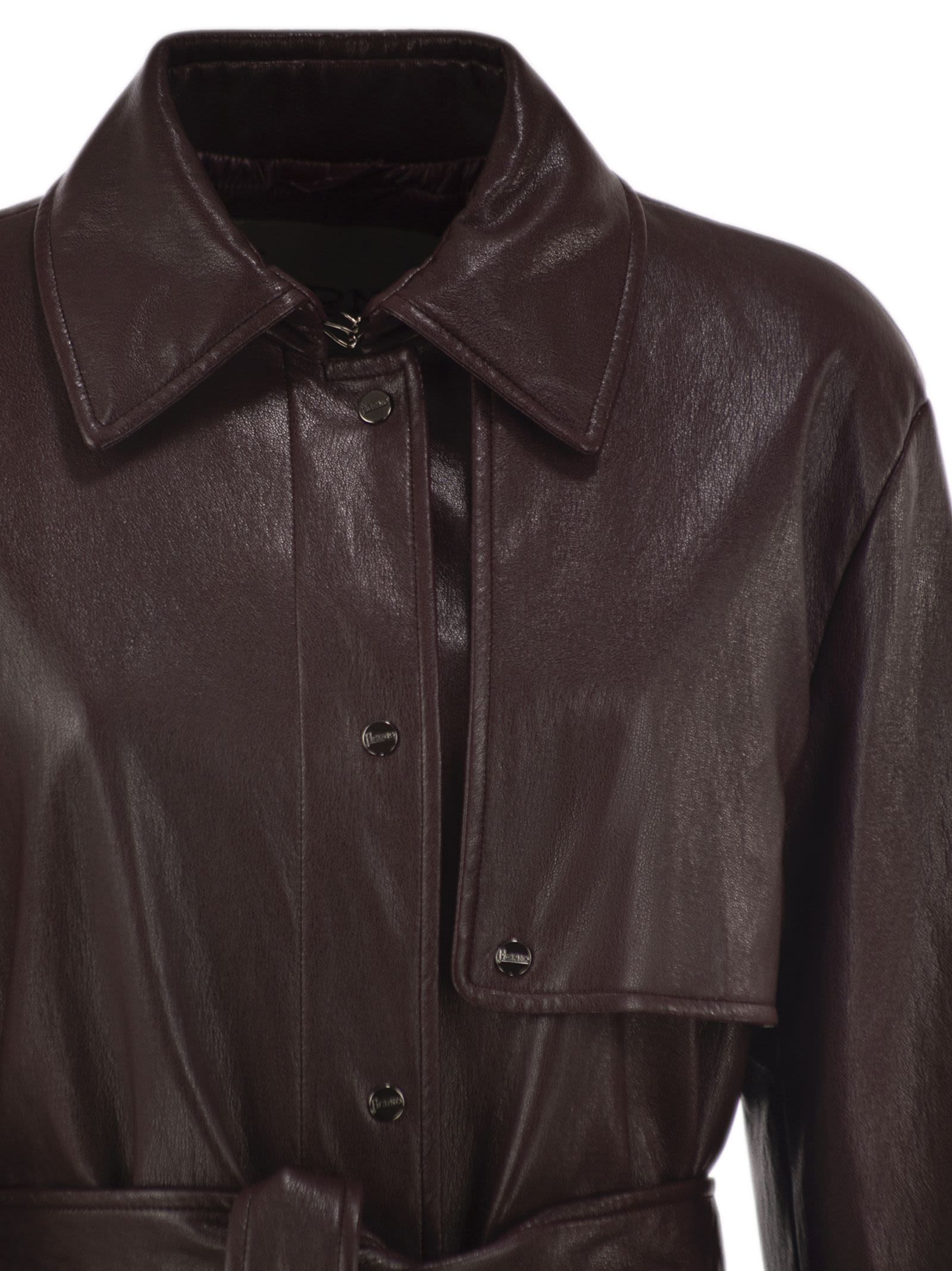 Herno Long Belted Leather-Effect Coat