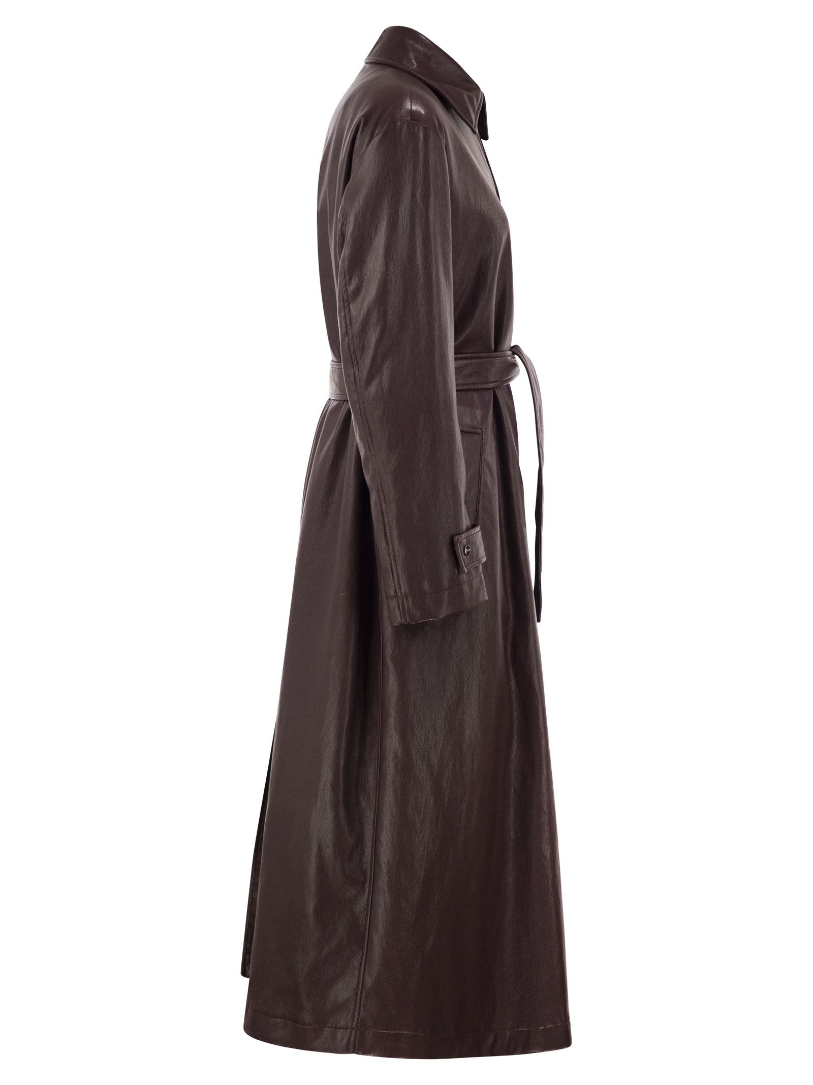 Herno Long Belted Leather-Effect Coat