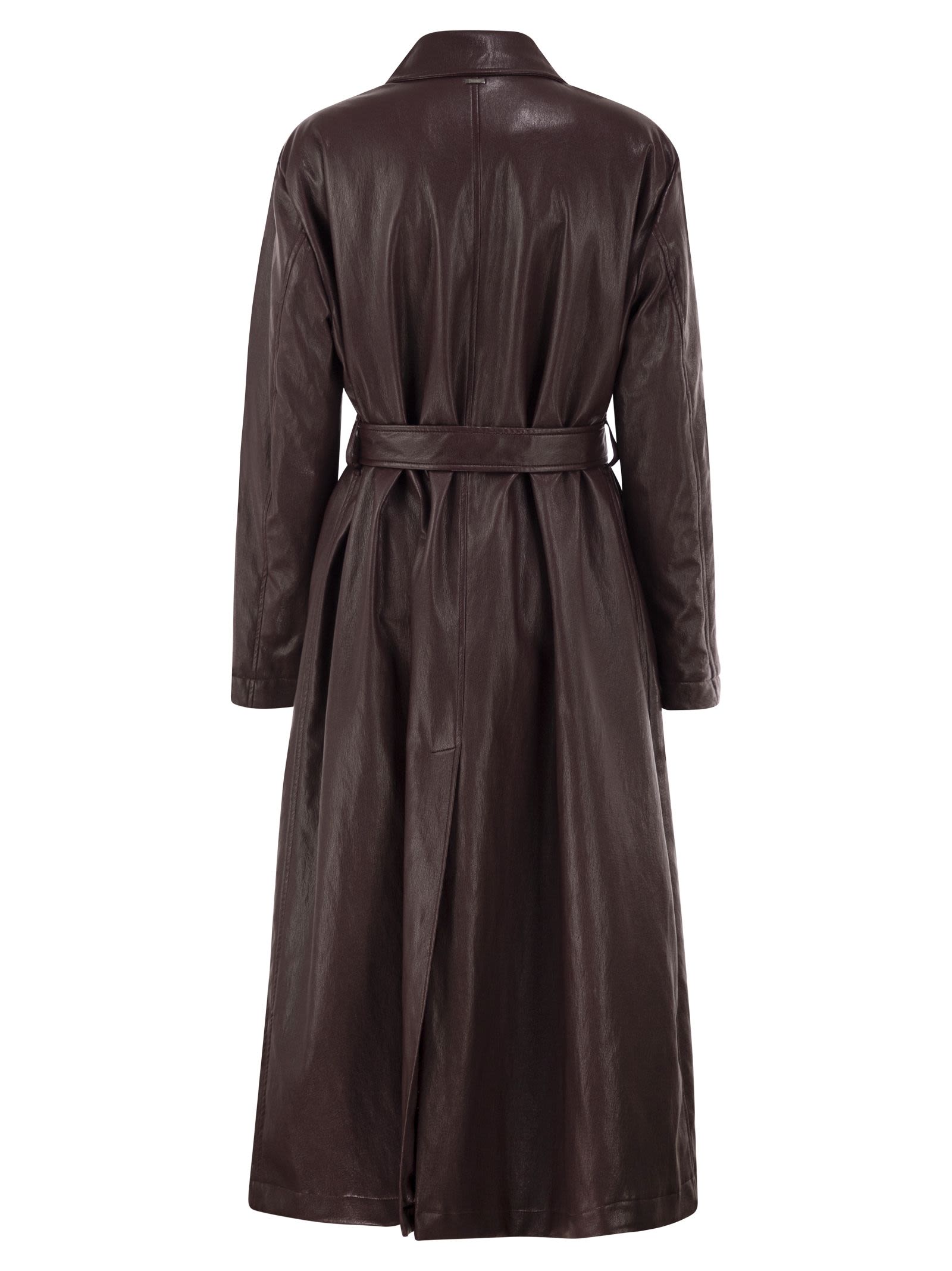 Herno Long Belted Leather-Effect Coat