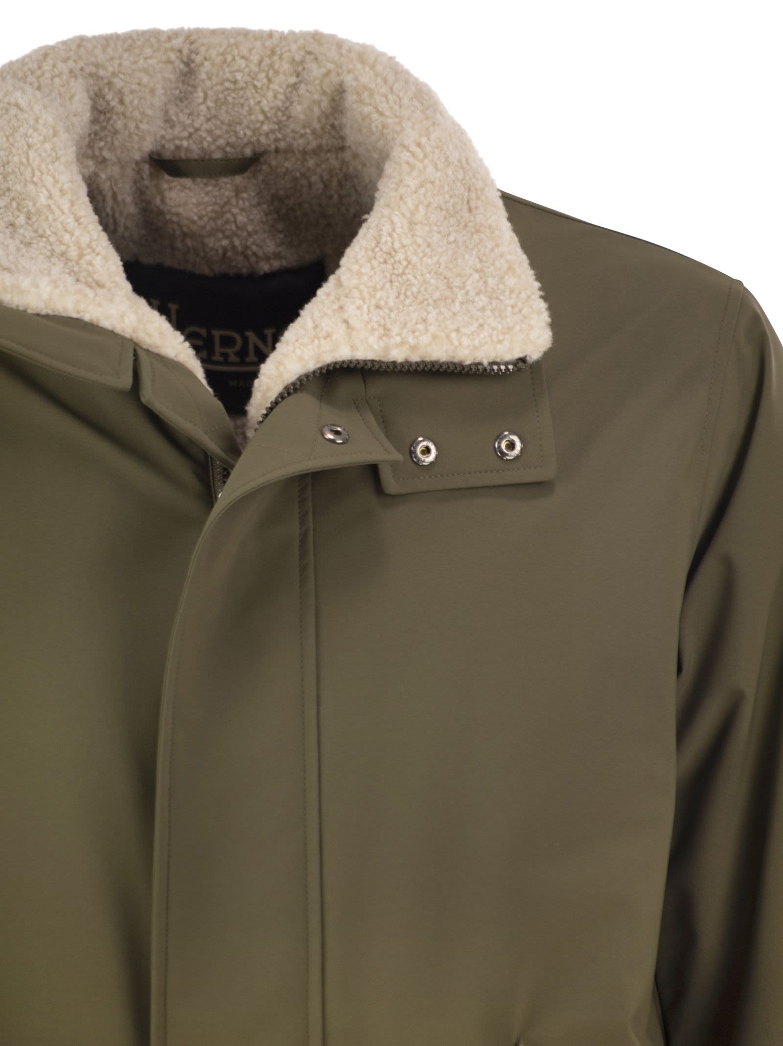 Herno Soft Shell Coat With Shearling-Effect Li