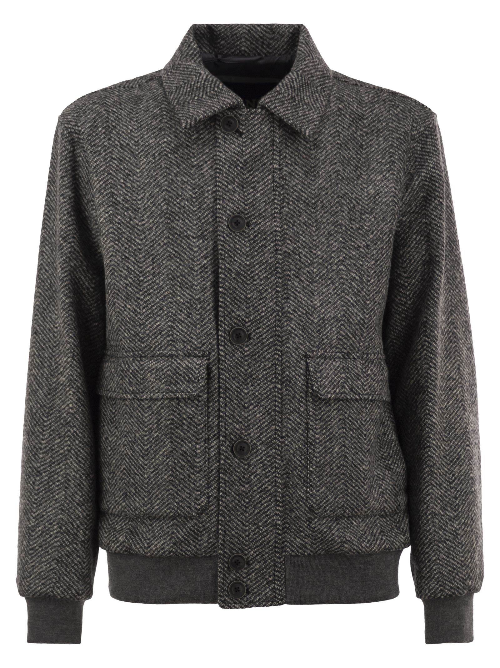 Herno Virgin Wool Herringbone Bomber Jacket