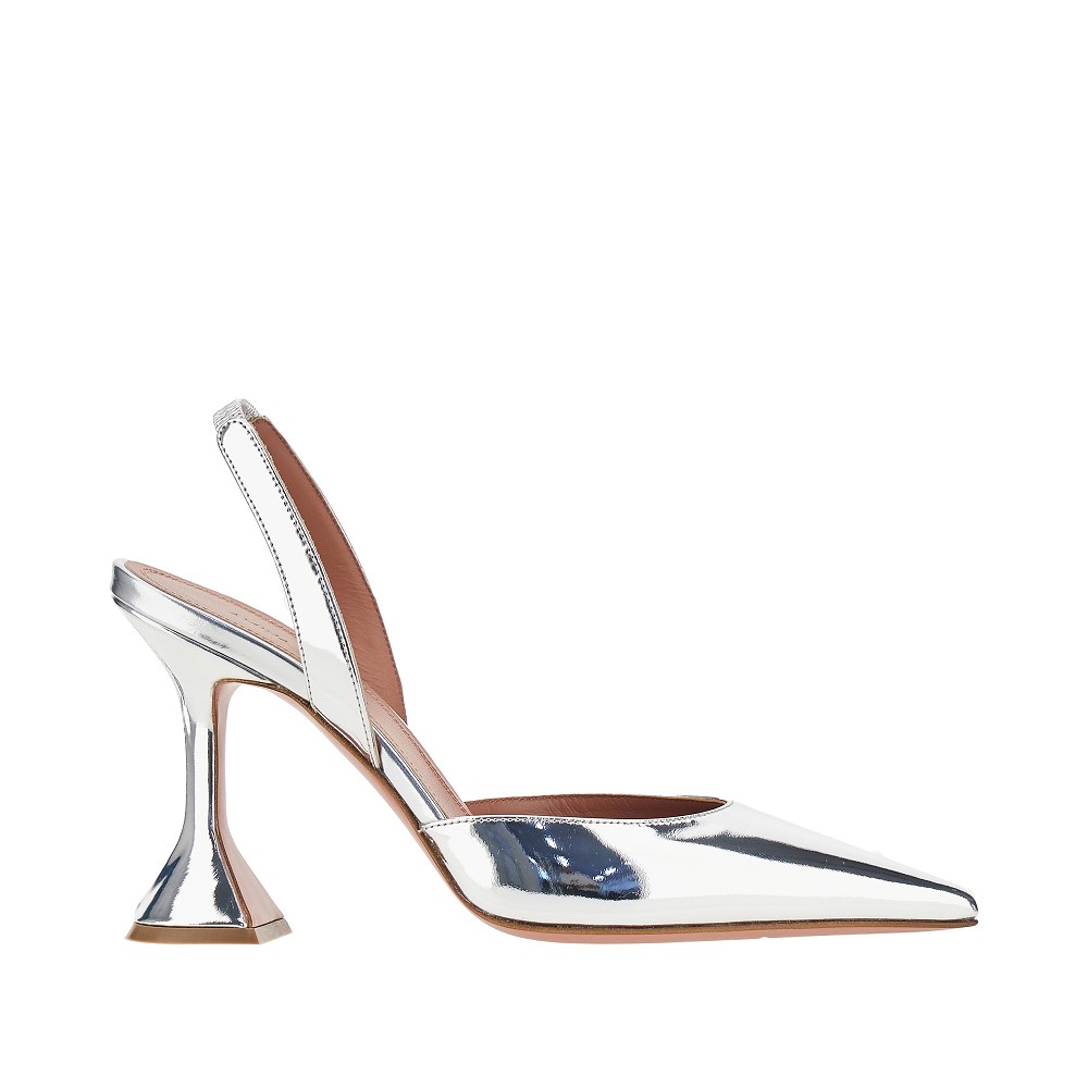 Amina Muaddi Holli Metallized Leather Slingback Pumps