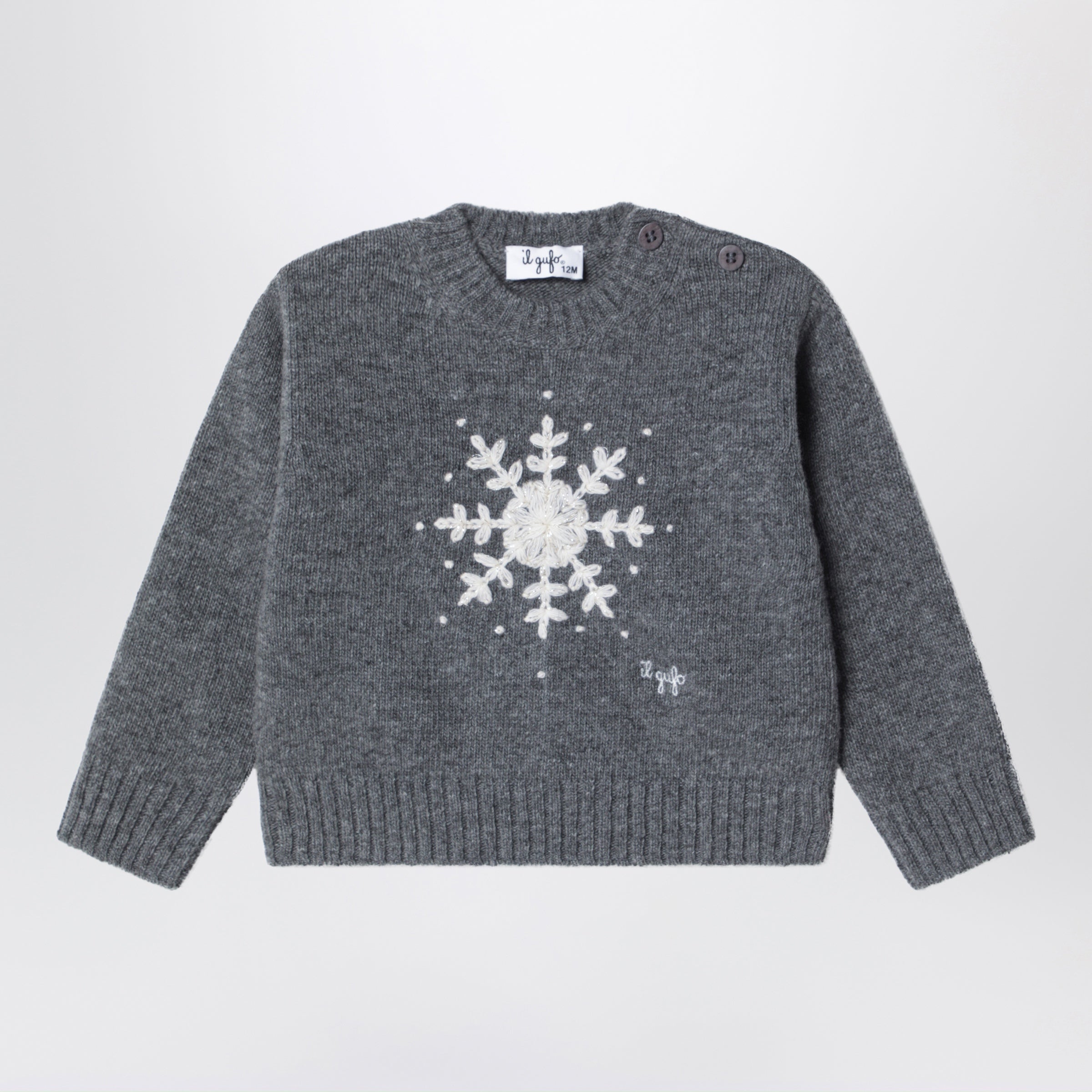 Il Gufo Asphalt Crew Neck Sweater In Merino Wool