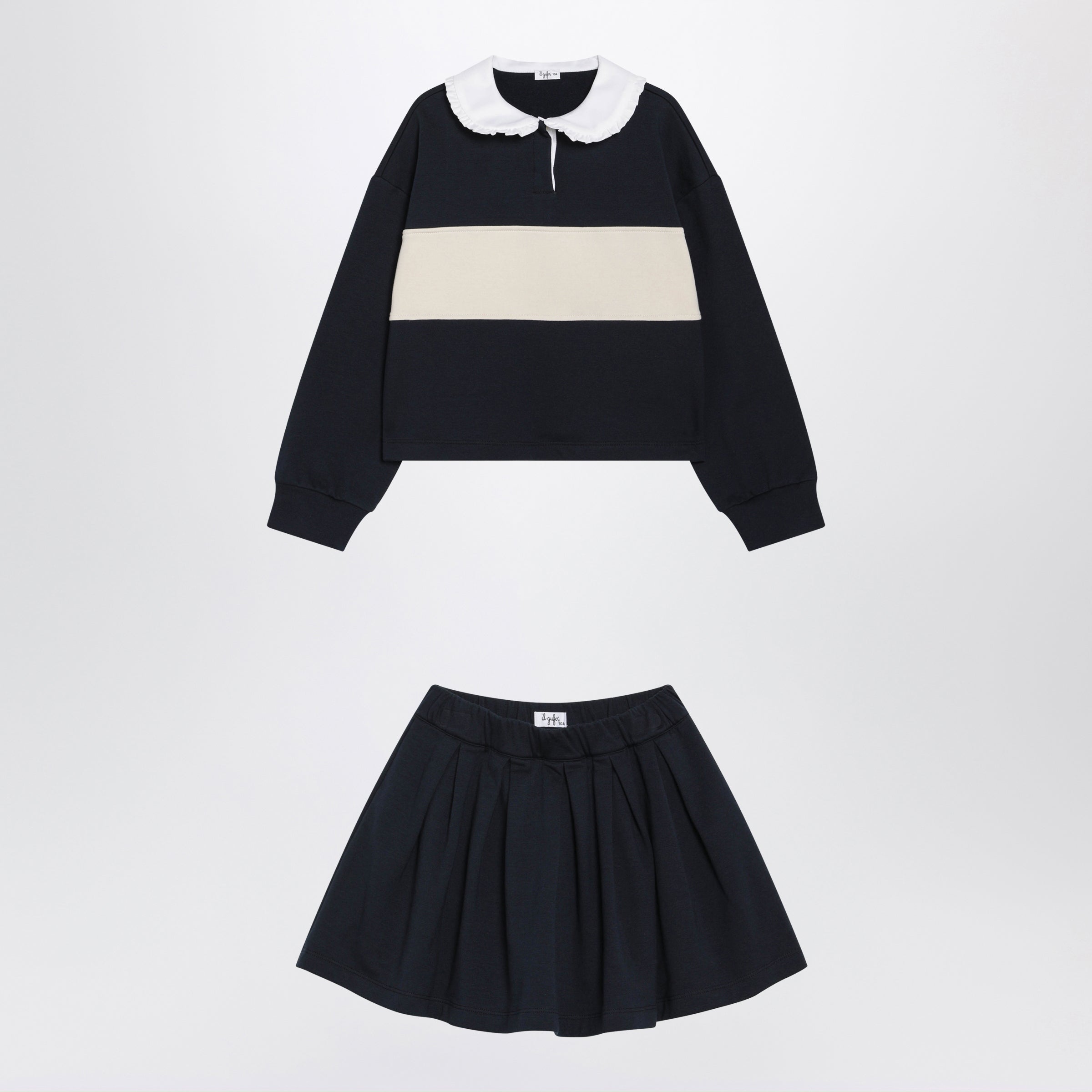 Il Gufo Blue/White Two-Piece Set In Cotton