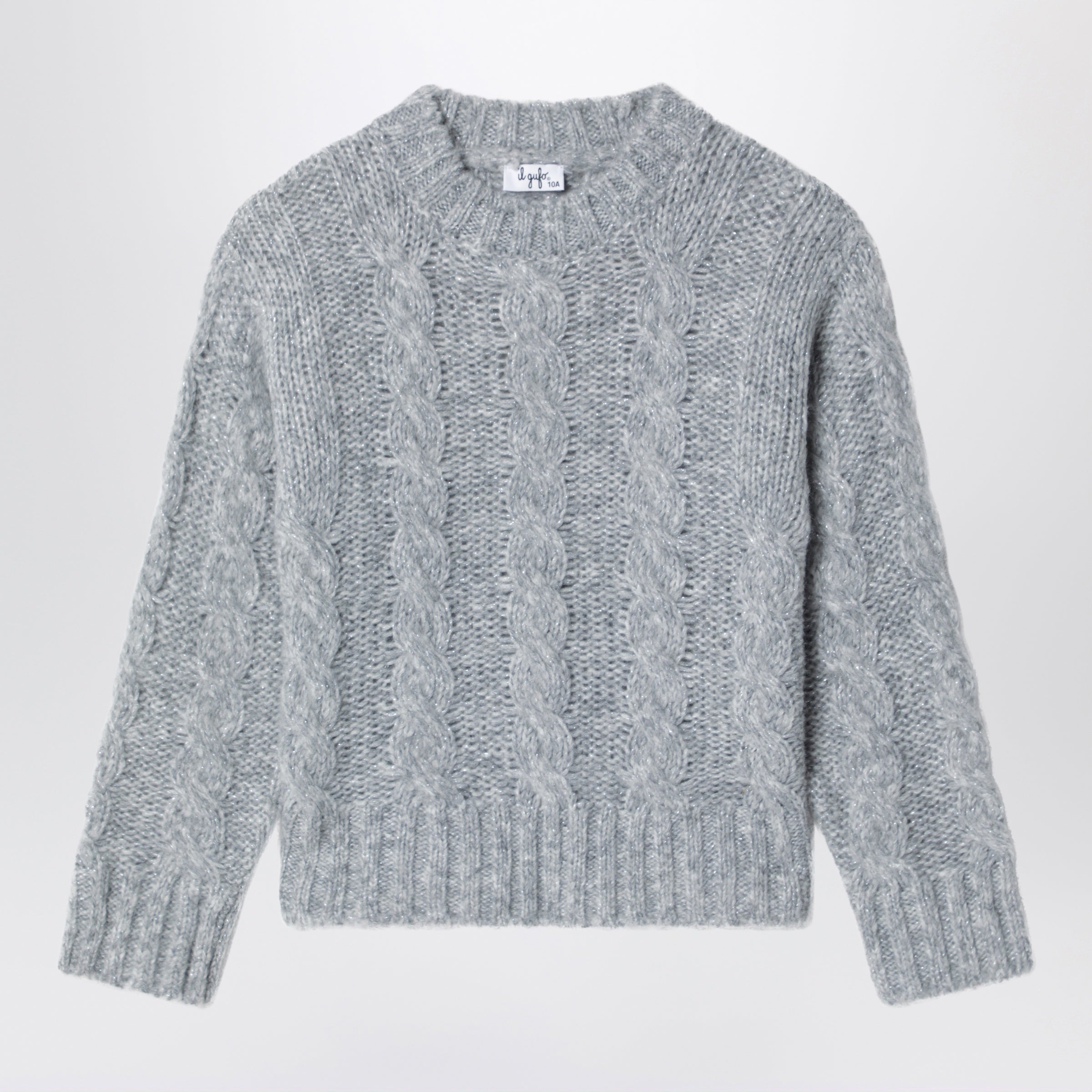 Il Gufo Grey Cable-Knit Sweater In Wool Blend