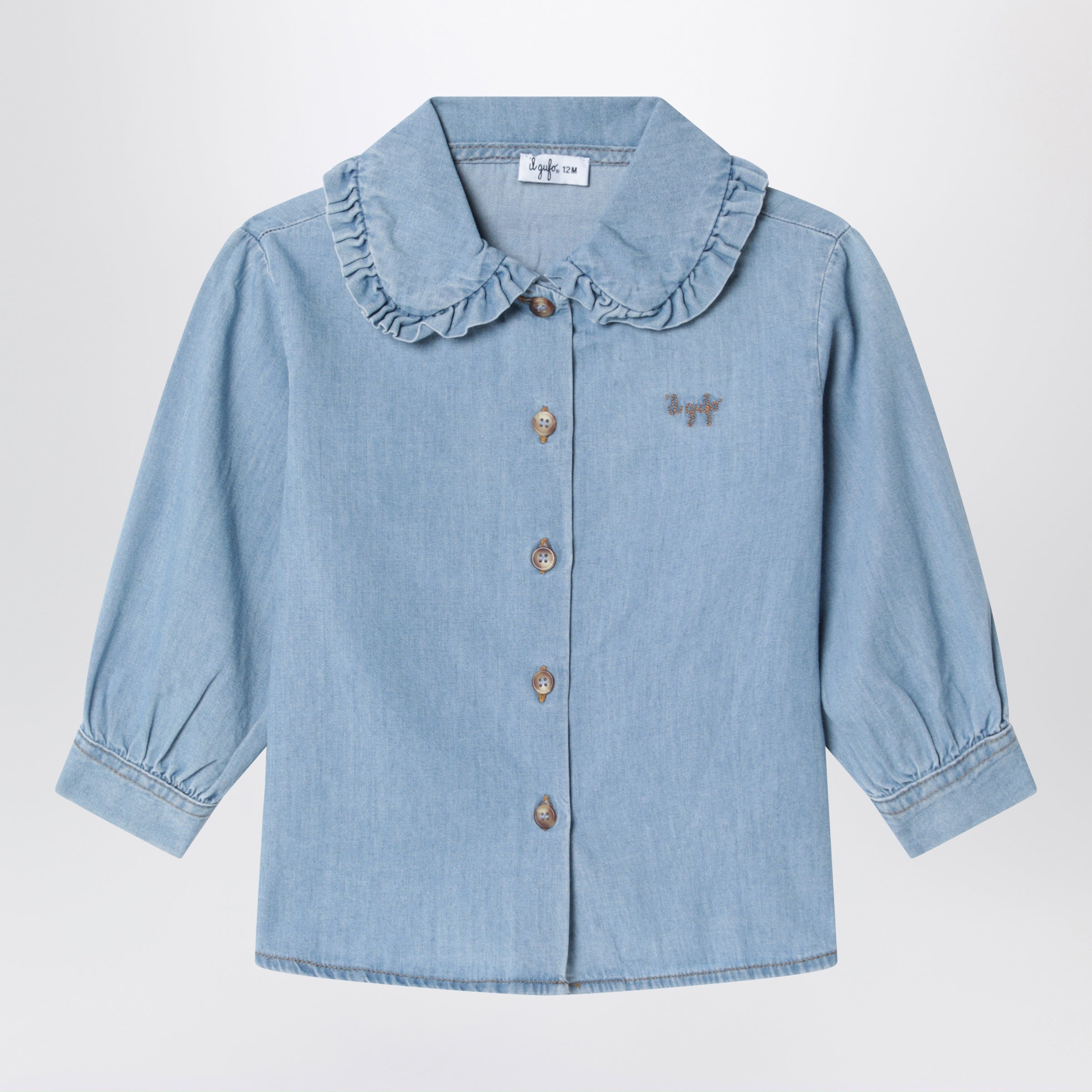 Il Gufo Light Blue Denim Shirt With Rounded Coll