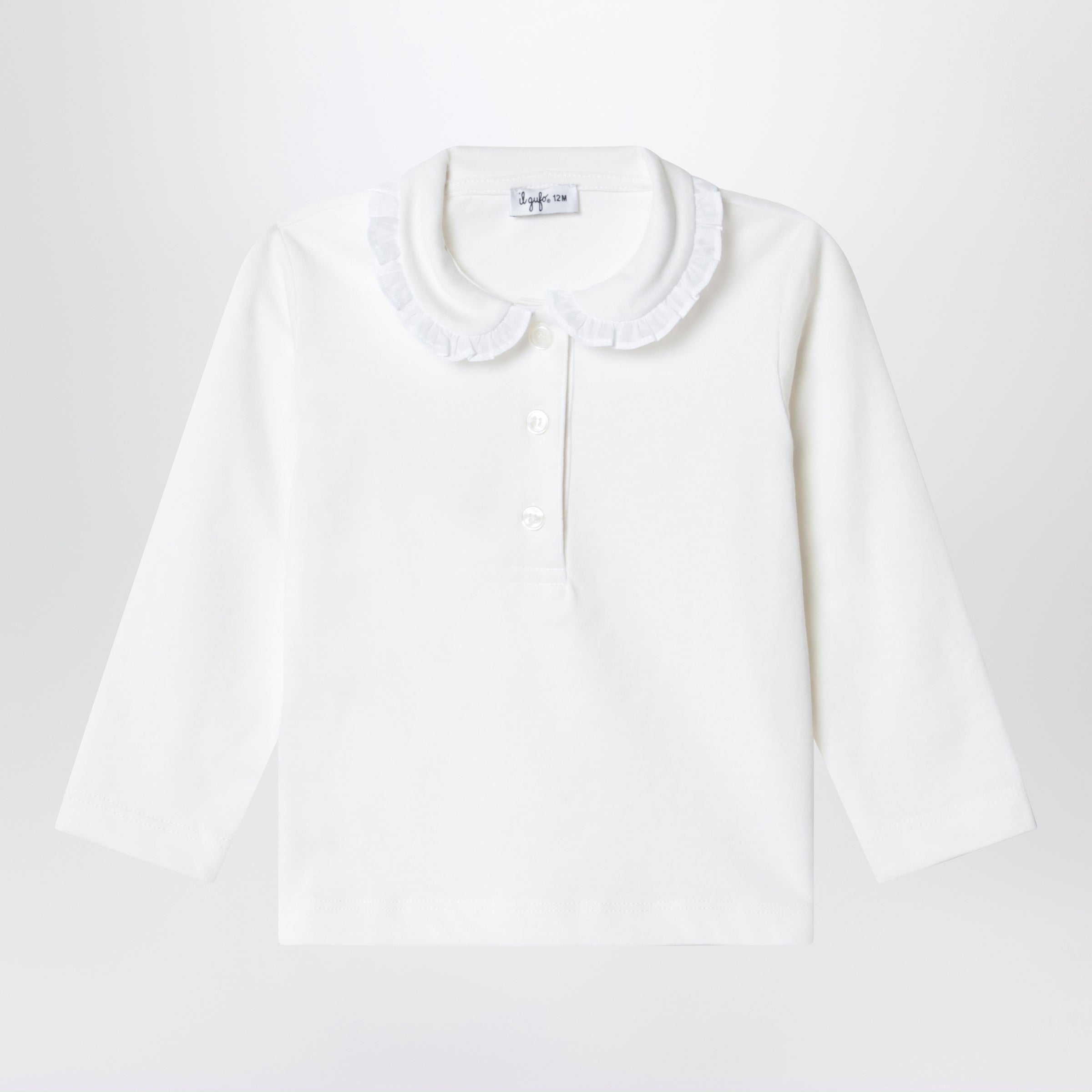 Il Gufo Milk White Cotton Polo Shirt With Ruffle