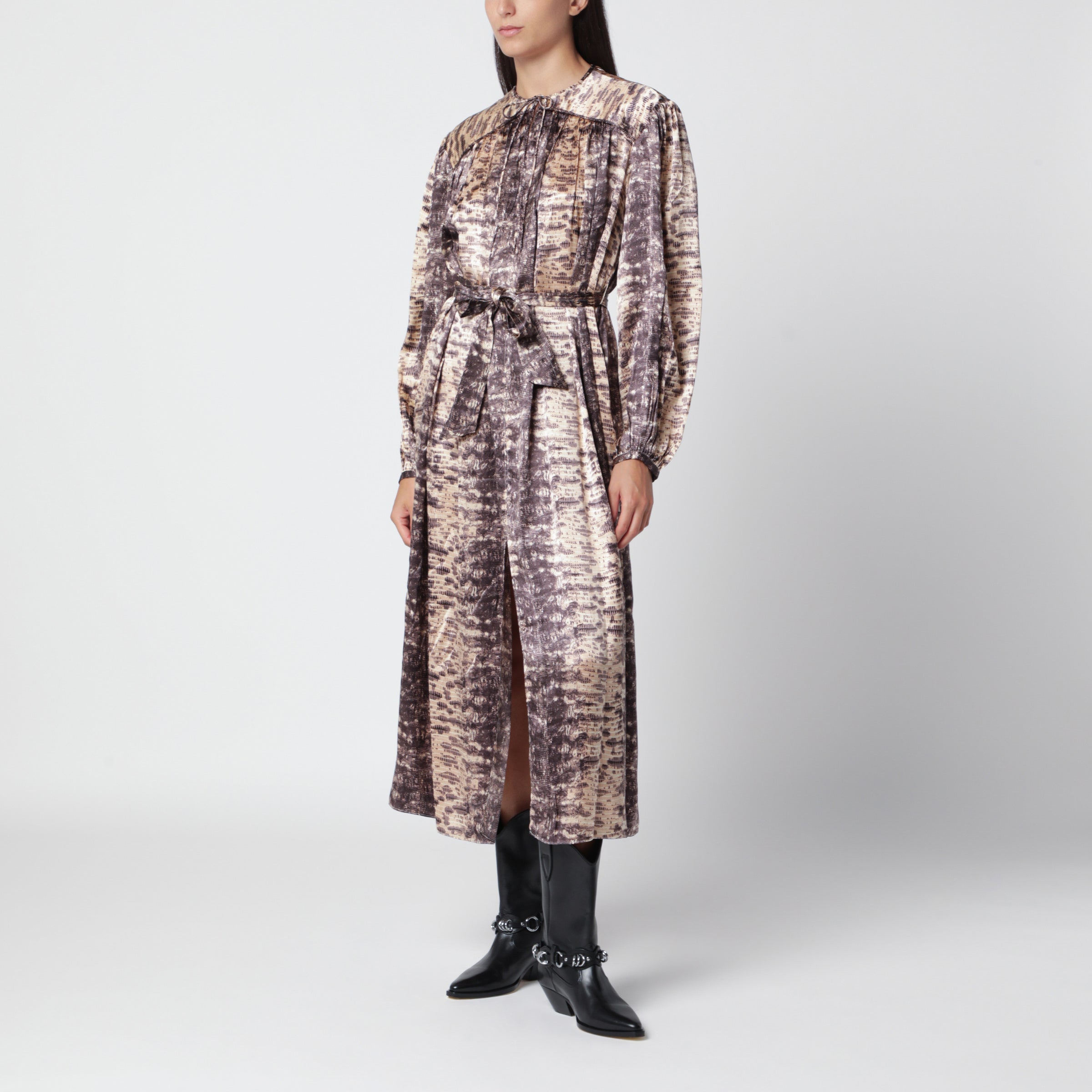 Isabel Marant Beige Silk Midi Dress With Belt