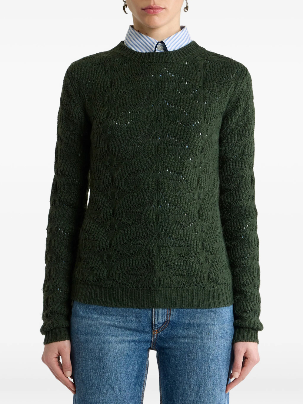 Etro Jersey Verde Bordados Cuello Redondo