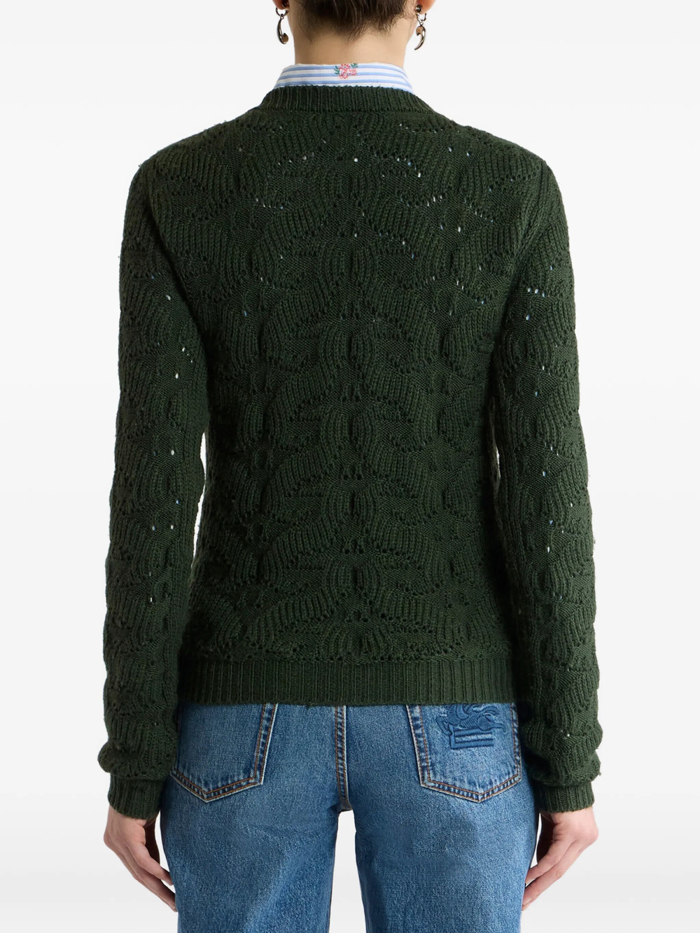 Etro Jersey Verde Bordados Cuello Redondo