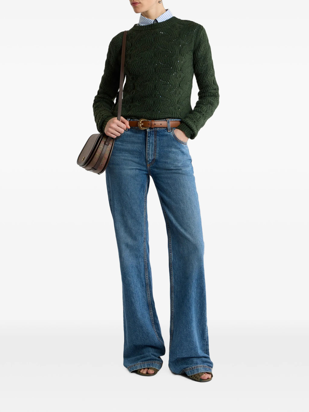 Etro Jersey Verde Bordados Cuello Redondo