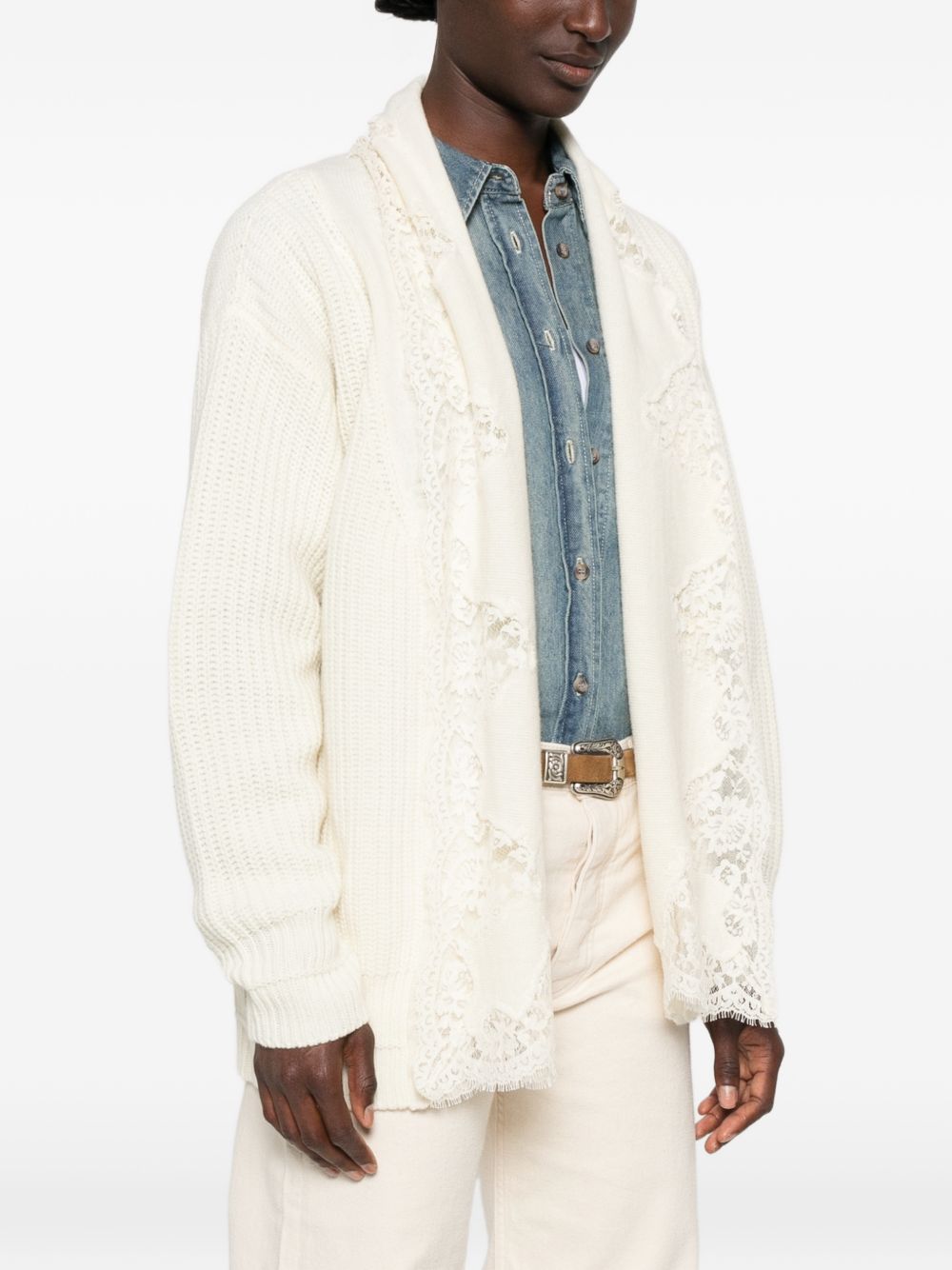 Ermanno Lace-Trim Cotton Cardigan