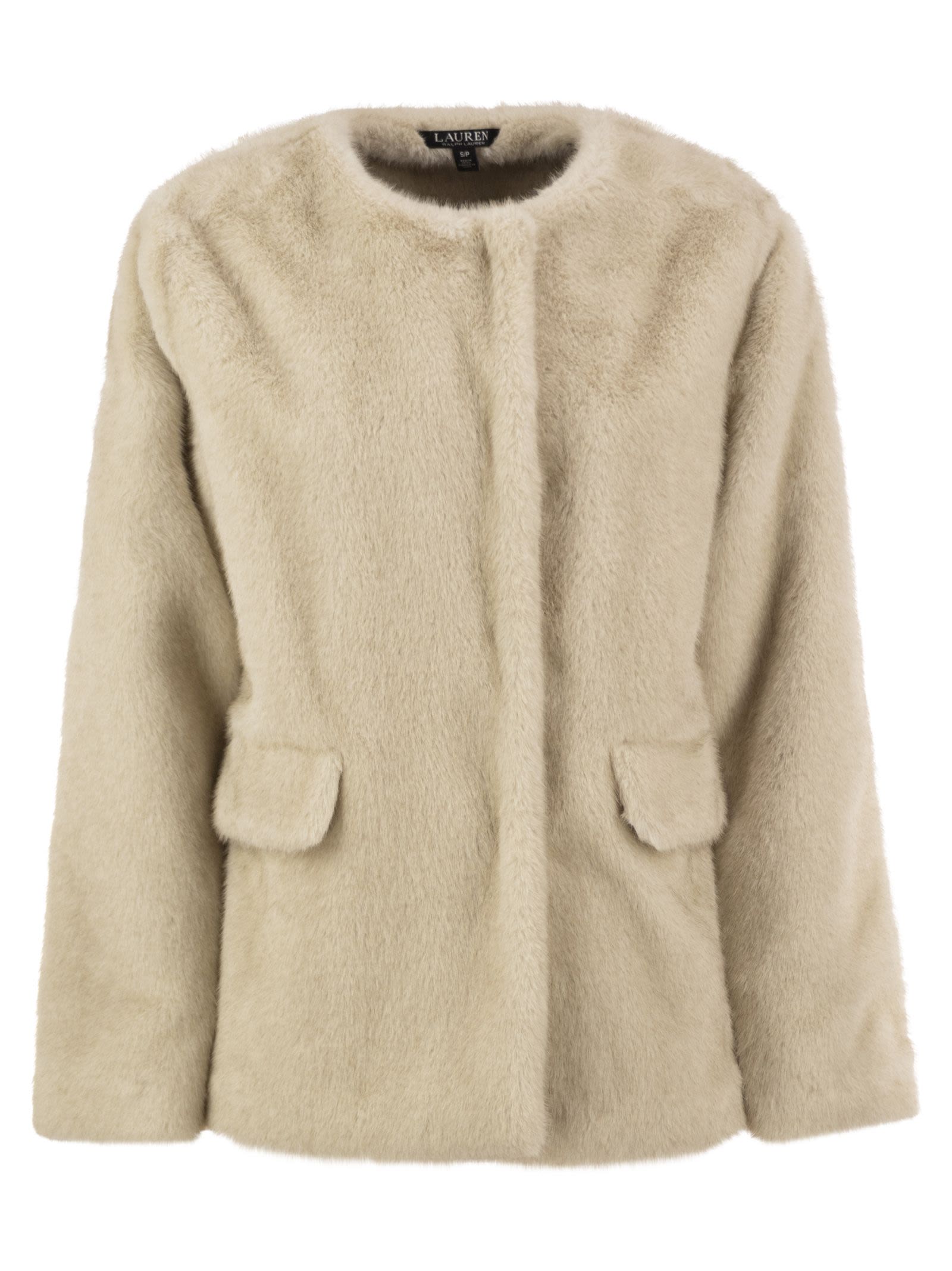 Lauren Ralph Lauren Faux Fur Jacket With Round Neckline