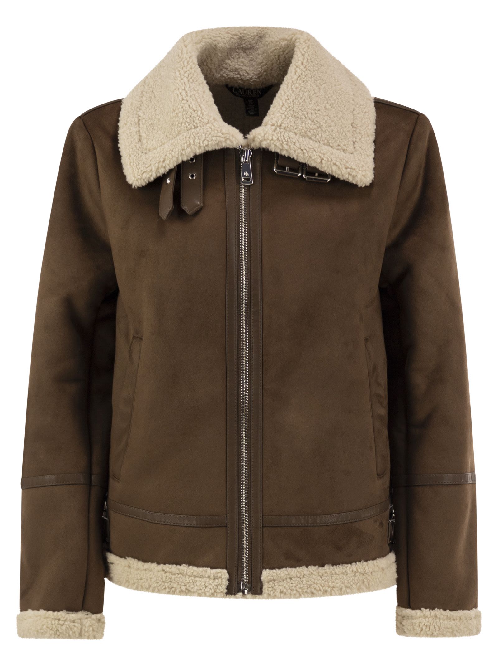 Lauren Ralph Lauren Faux Shearling Aviator Jacket With Suede